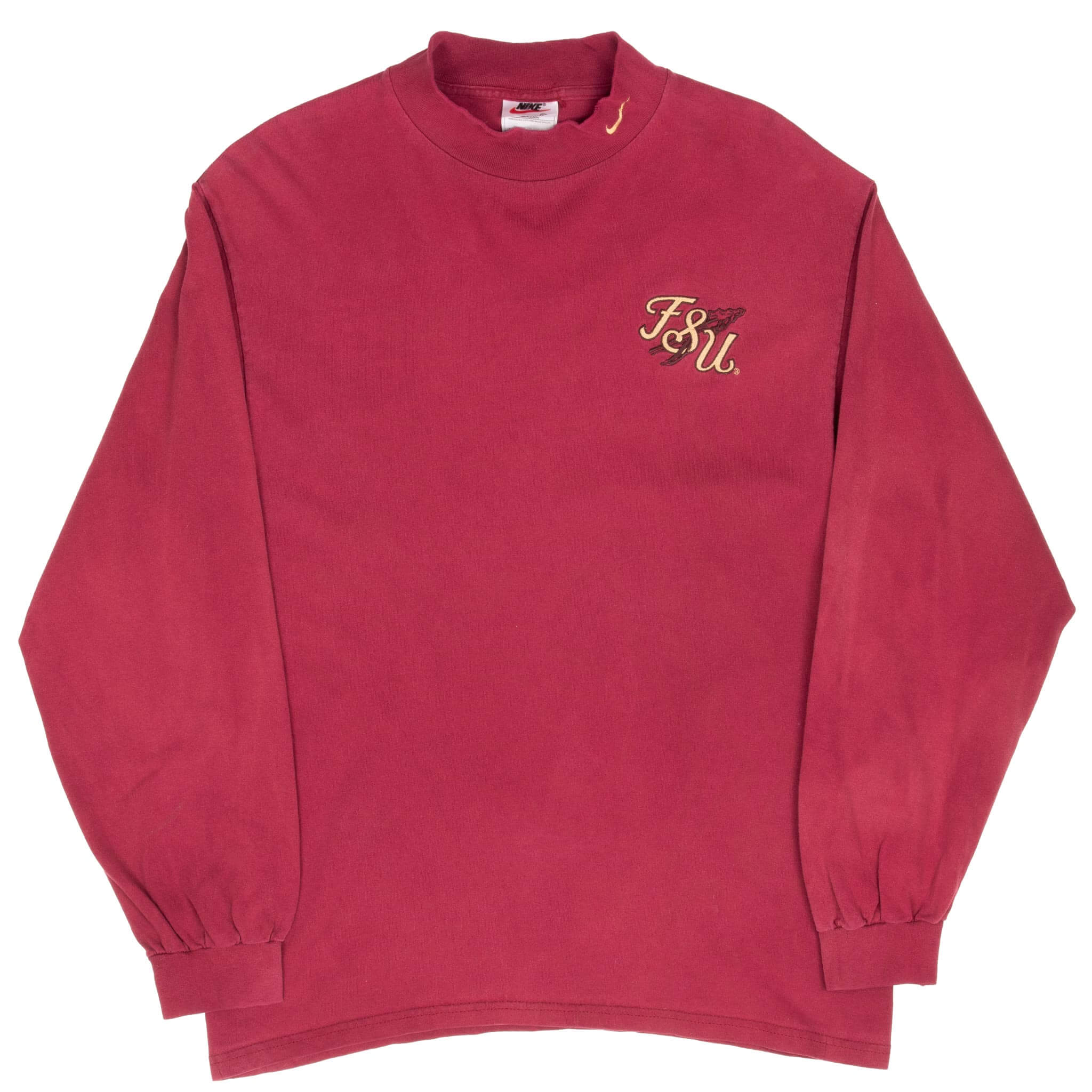 Vintage Nike FSU Florida State University Red Long Sleeve Turtle Neck Tee Shirt 1990S Size Medium Made In Usa