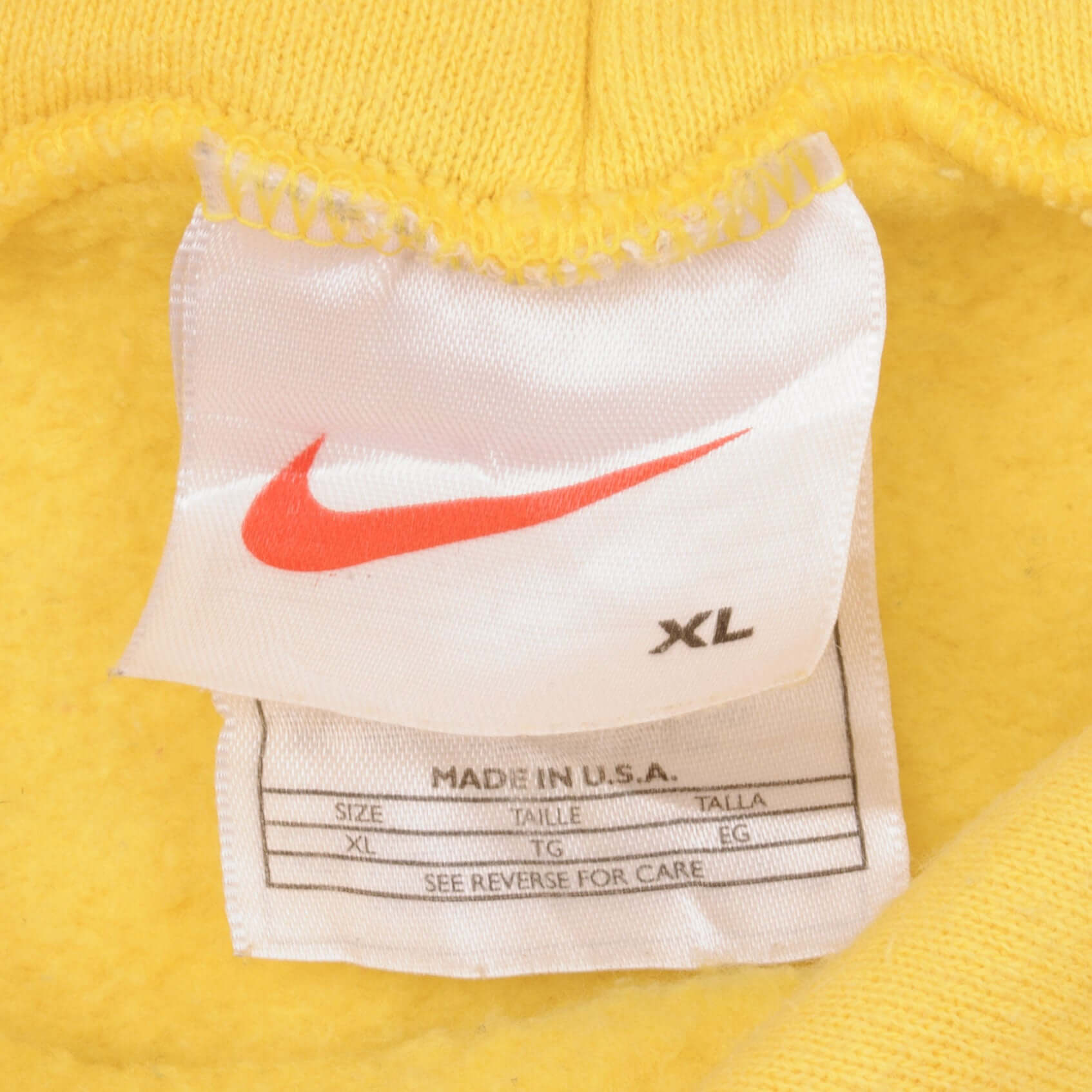 Vintage Yellow Nike Center Swoosh Hoodie 1990S Size XL Made In USA Travis Scott