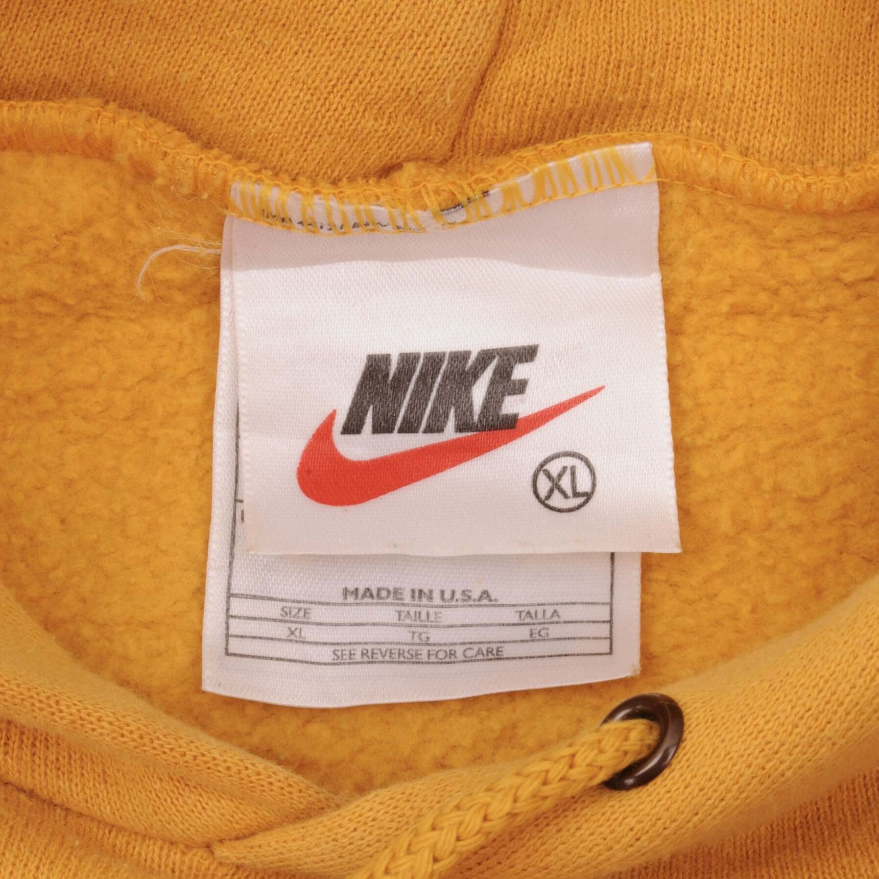 VINTAGE NIKE CENTER SWOOSH YELLOW TRAVIS SCOTT HOODIE 1990S XL MADE USA