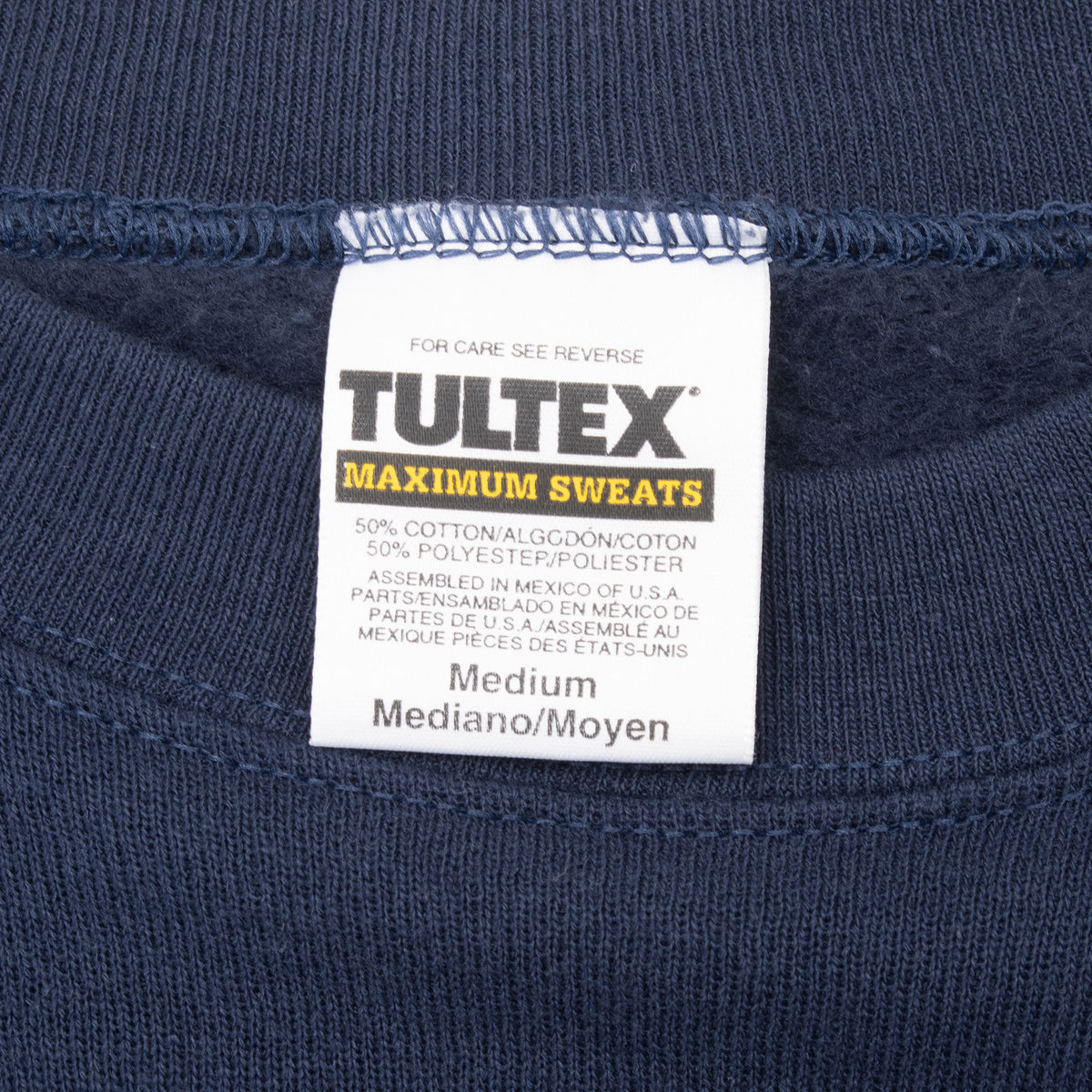 Tultex Maximum Sweats medium neck label inside navy sweatshirt