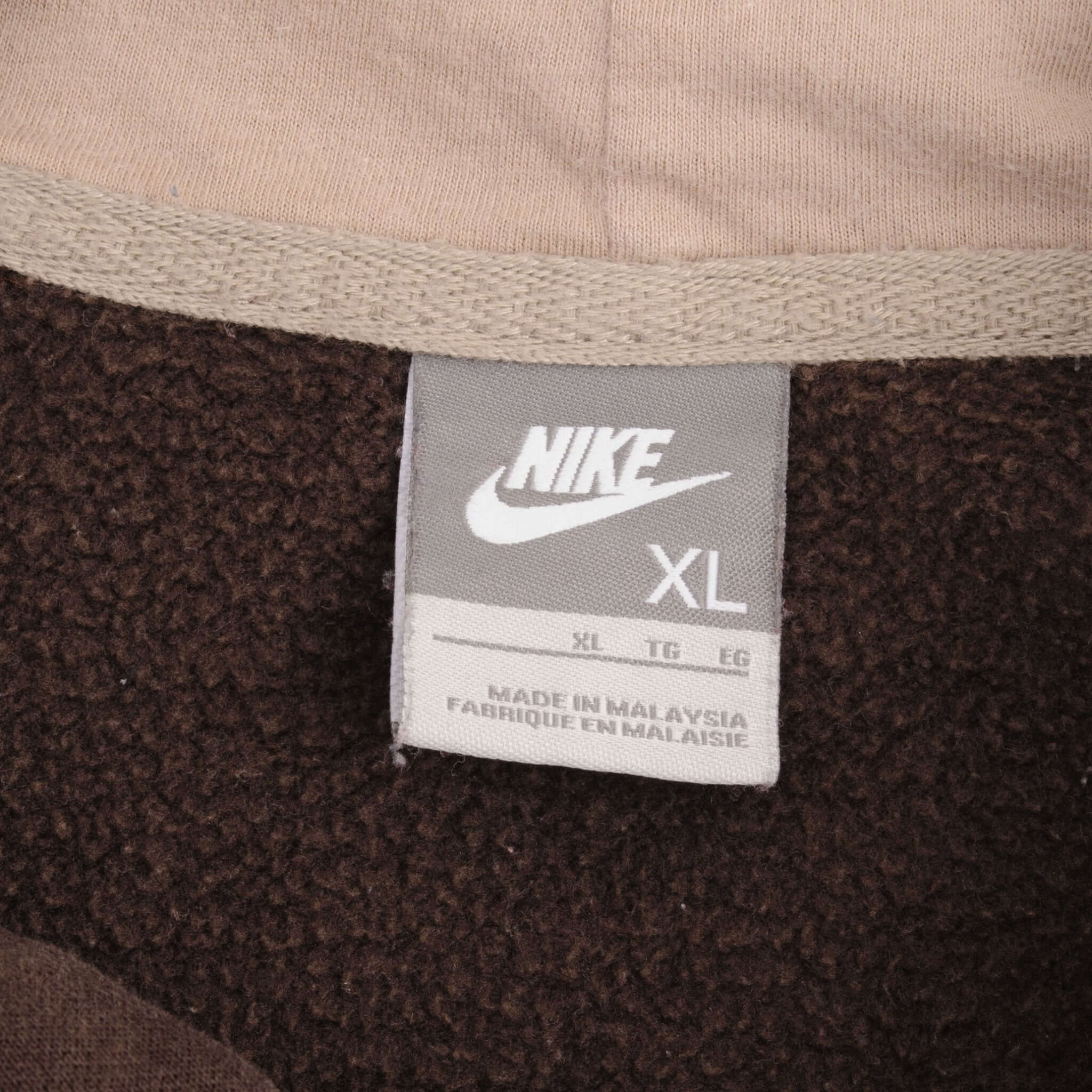 Vintage Nike Spellout Swoosh Brown Hoodie Sweatshirt Late 2000S Size XL