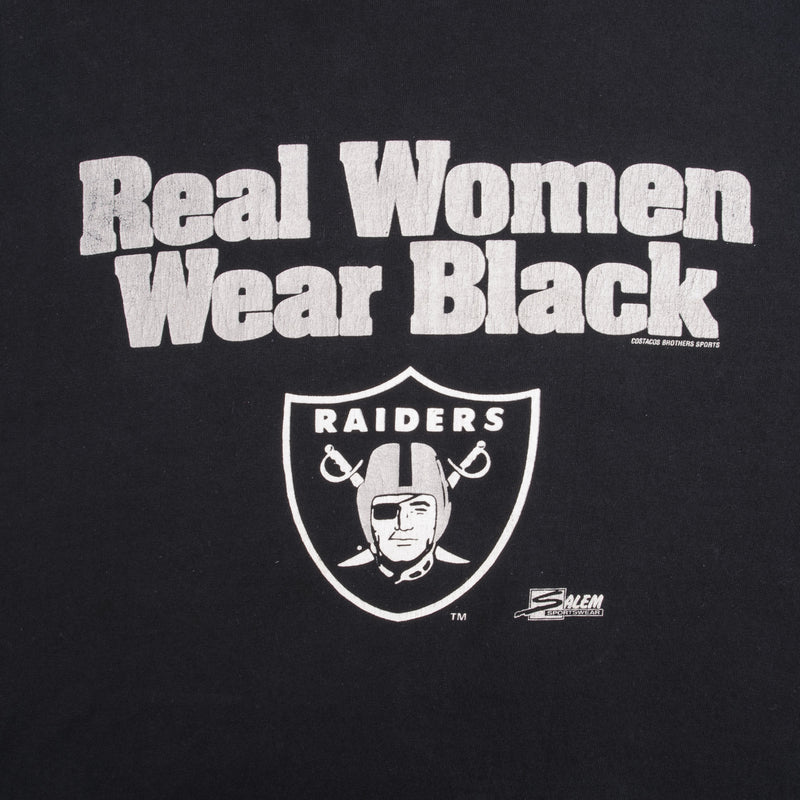 Vintage NFL Los Angeles Raiders Real Women Wear Black Tee Shirt 1990S Size XL Made In USA With Single Stitch Sleeves