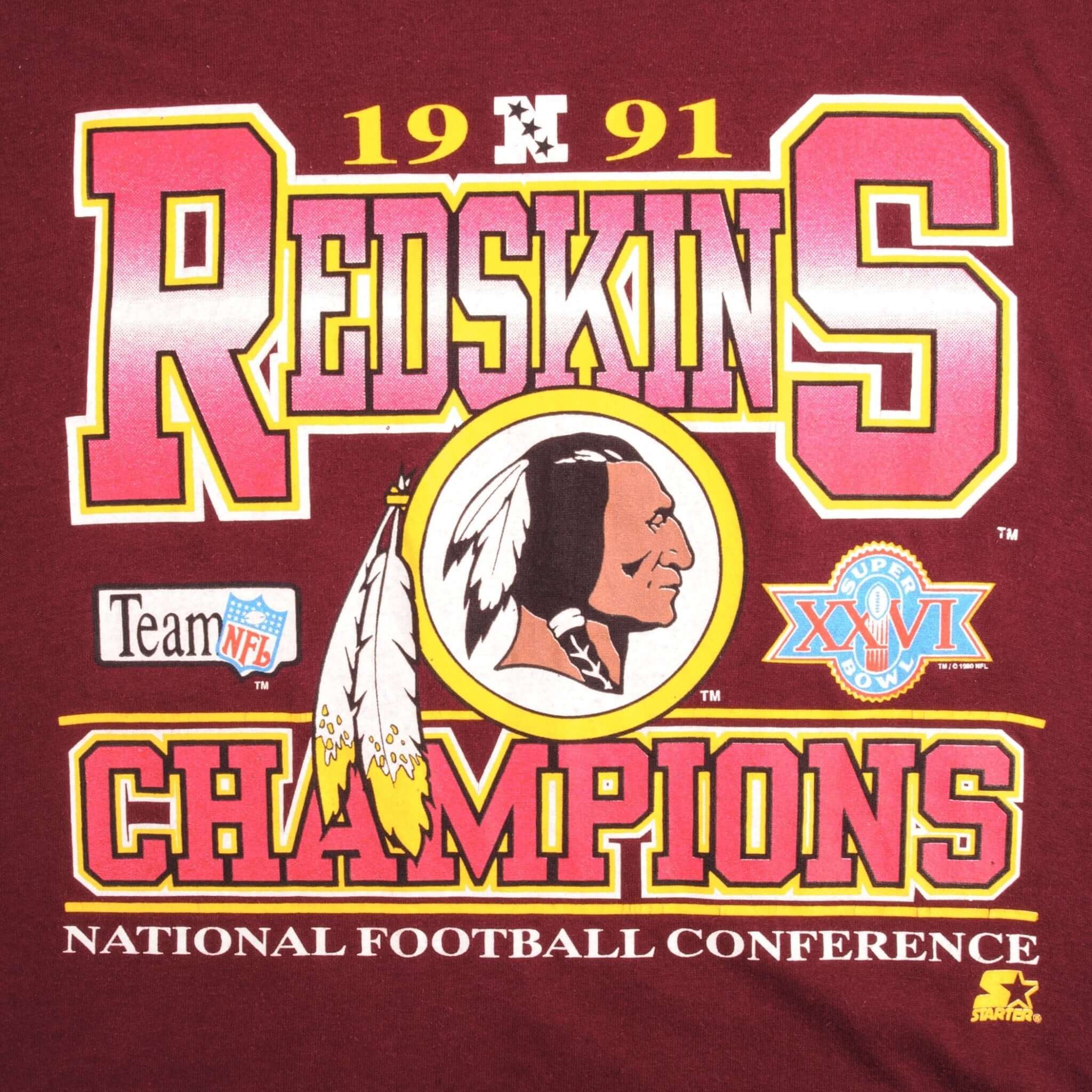 Vintage Nfl Washington Redskins Nfc Champions 1991 Tee Shirt Size XL Made In Usa With Single Stitch Sleeves
