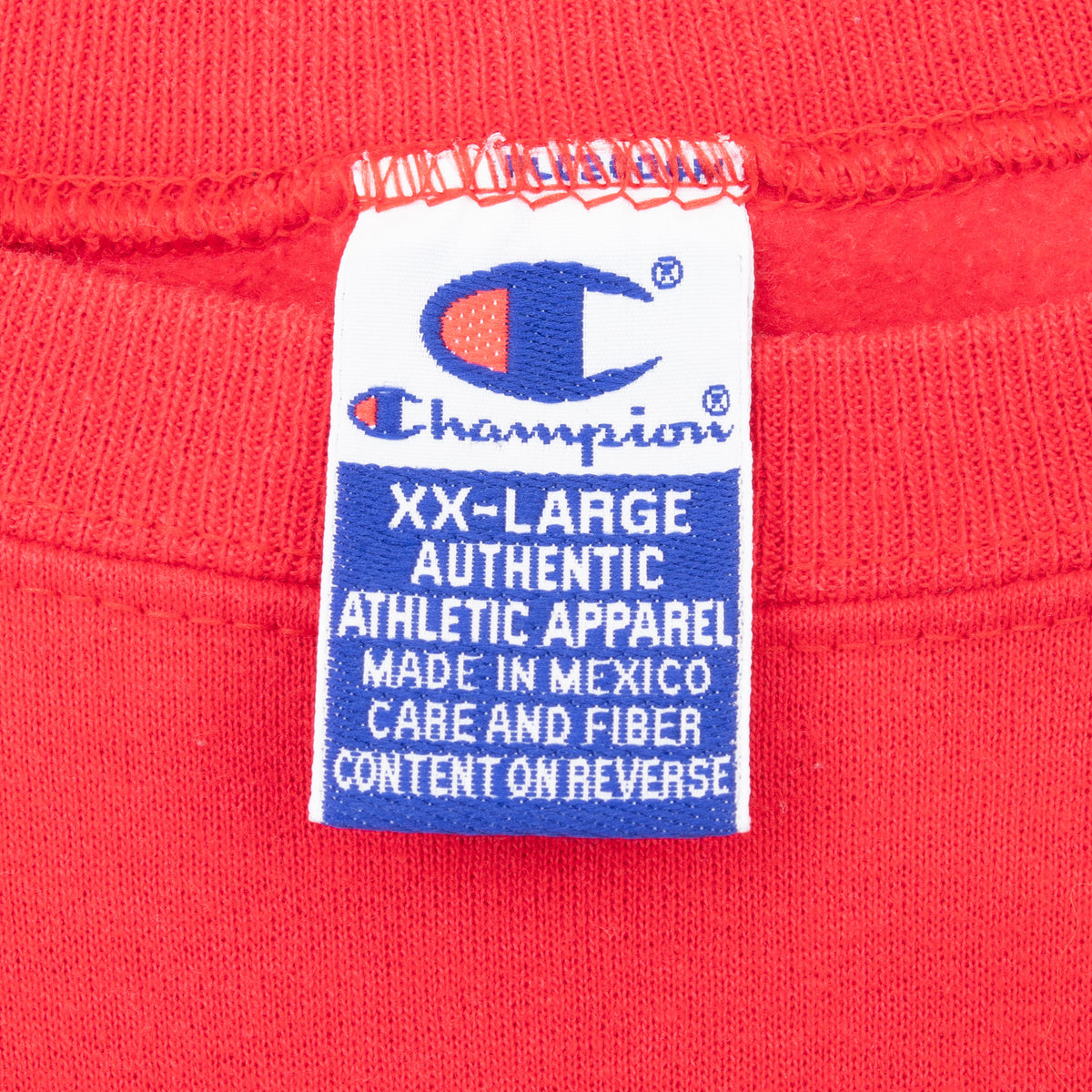 Champion XX-Large neck tag inside red sweatshirt