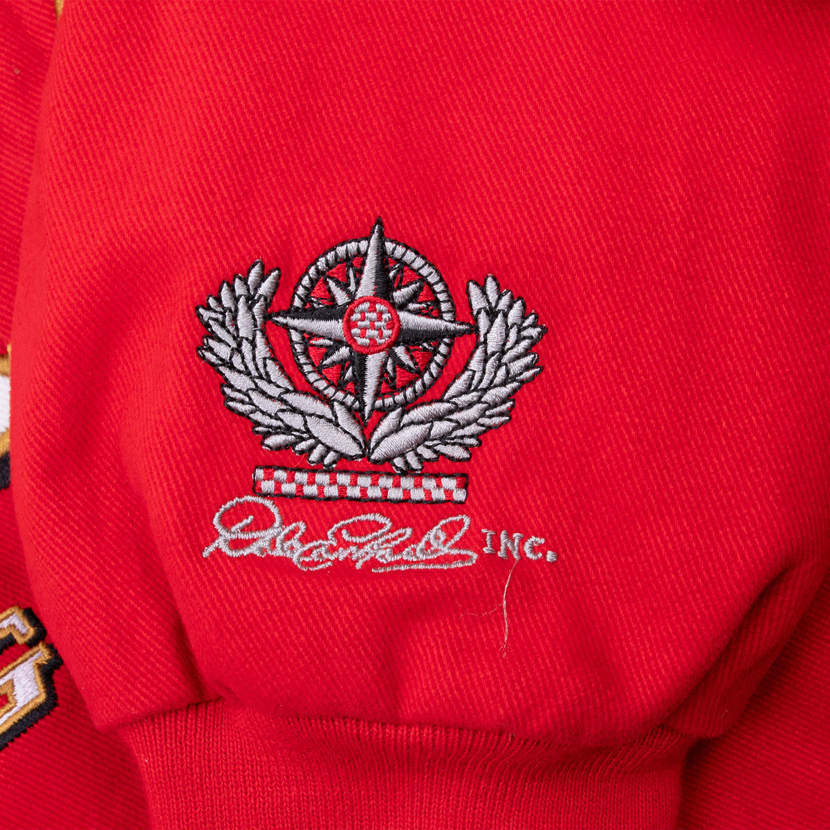Dale Earnhardt Inc. crest embroidery near the cuff of the red racing jacket