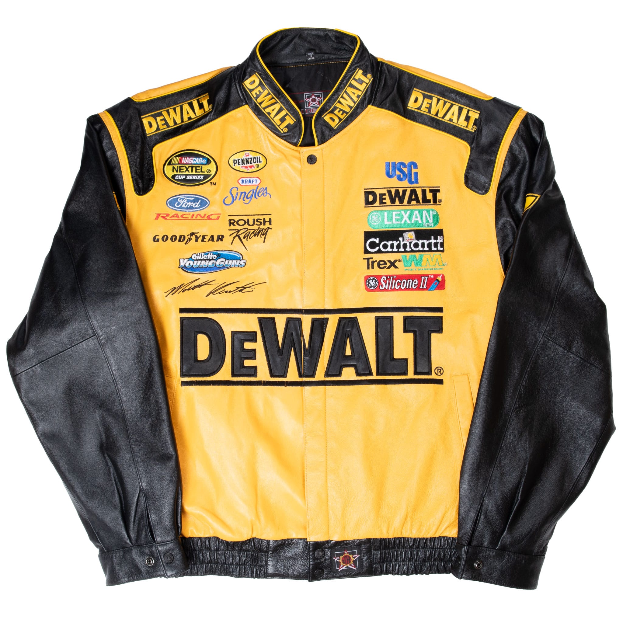 VINTAGE NASCAR MATT KENSETH DEWALT JEFF HAMILTON LEATHER JACKET 2000S SIZE XL