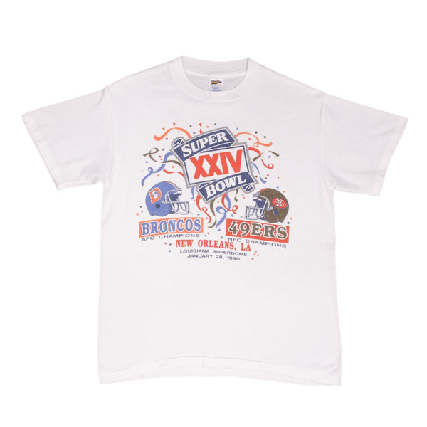 Vintage NFL San Francisco 49ers VS Denver Broncos Super Bowl XXIV 1990 Tee Shirt Size Medium Made In USA With Single Stitch Sleeves
