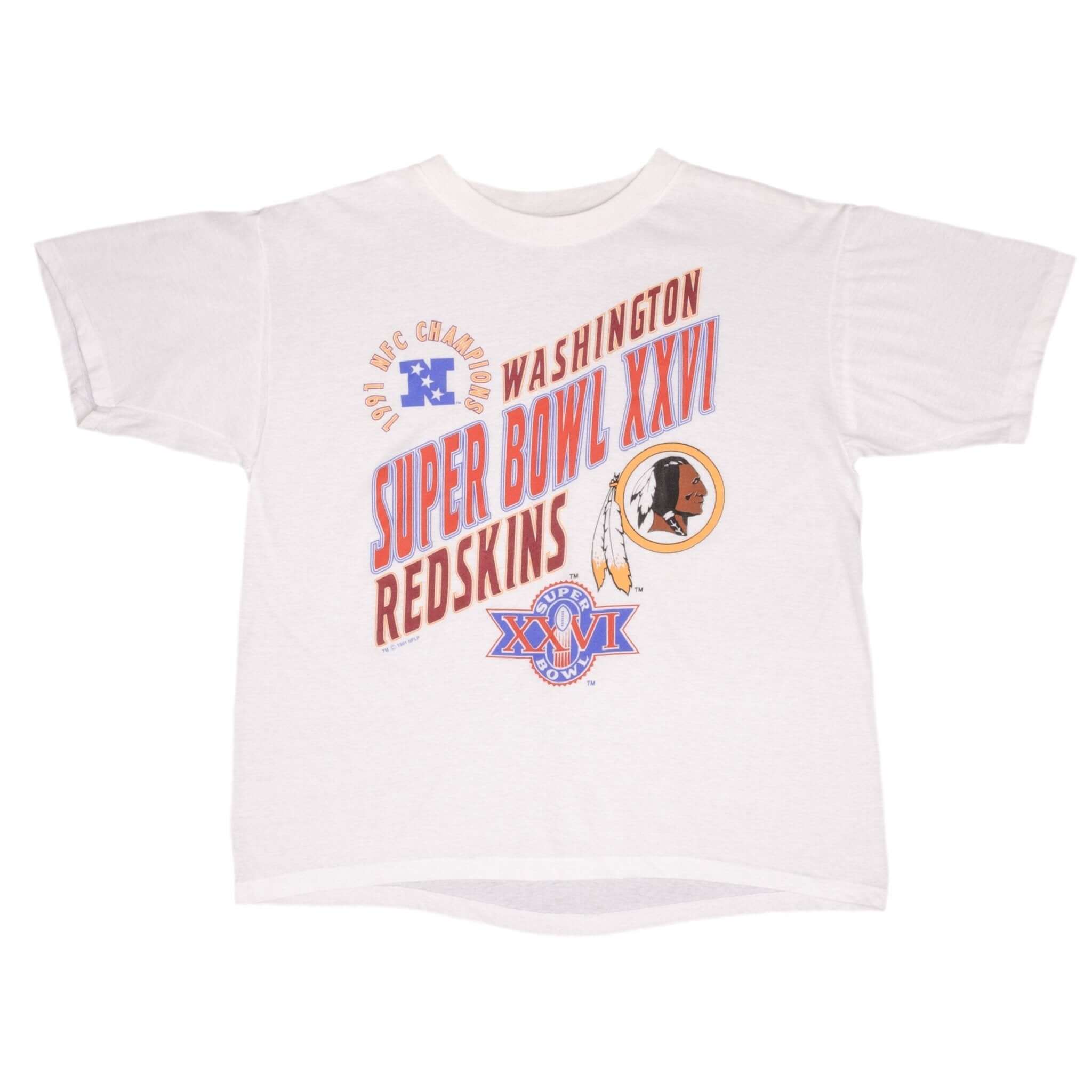 Vintage Nfl Washington Redskins Super Bowl Xxvi 1992 Tee Shirt Size XL With Single Stitch Sleeves