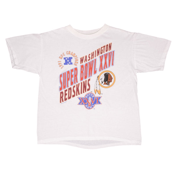 Vintage Nfl Washington Redskins Super Bowl Xxvi 1992 Tee Shirt Size XL With Single Stitch Sleeves