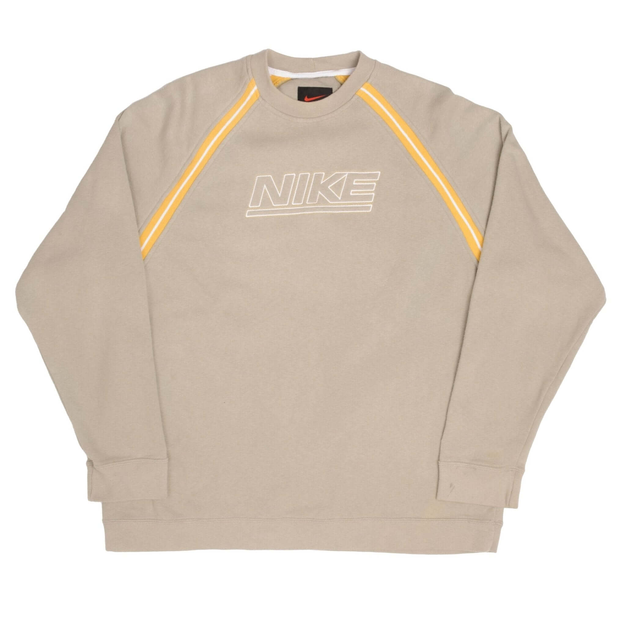 Vintage Beige Nike Swoosh Spellout Crewneck Sweatshirt 2000S Size Medium