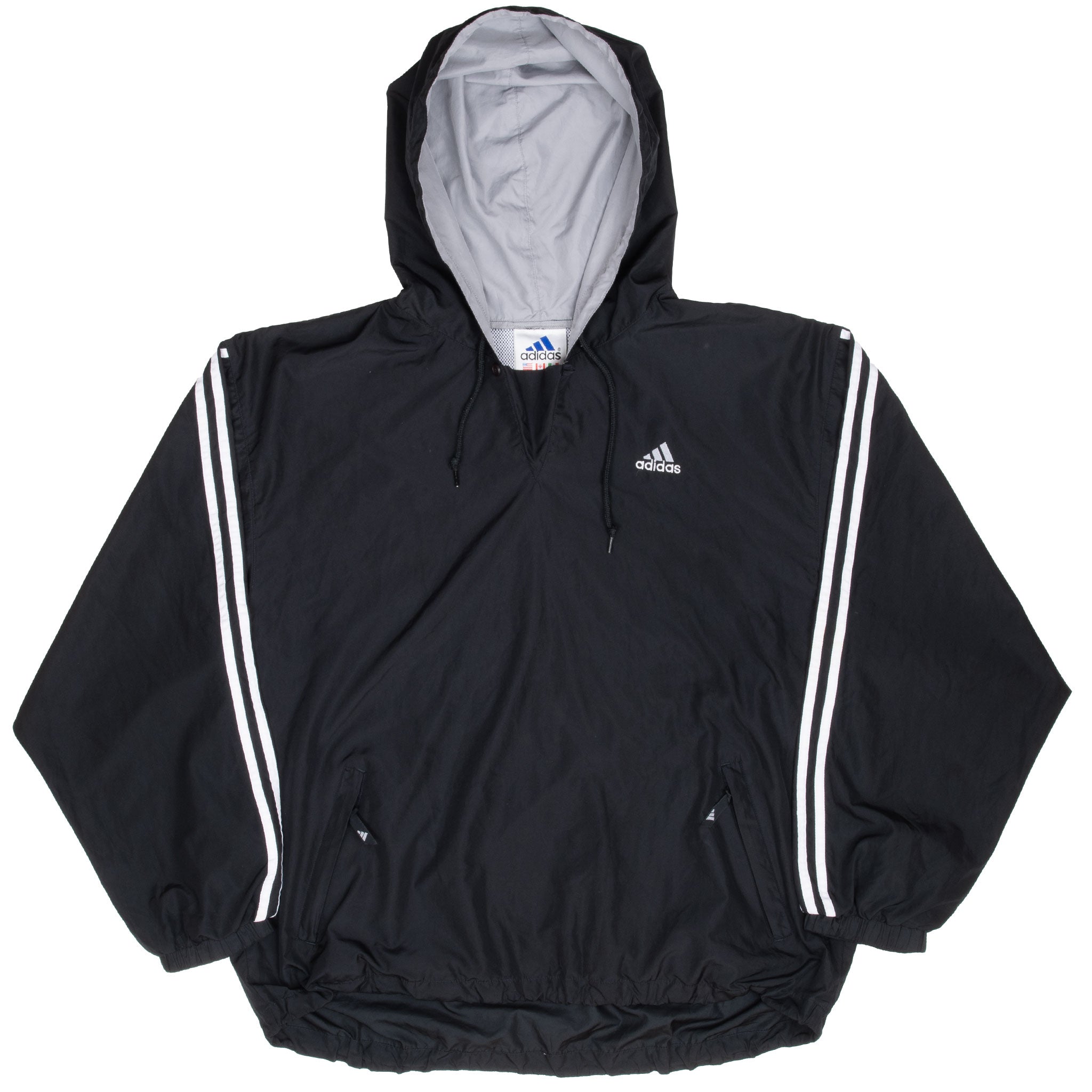 Vintage Adidas Black Hooded Pullover Windbreaker Jacket 1990S Size Large