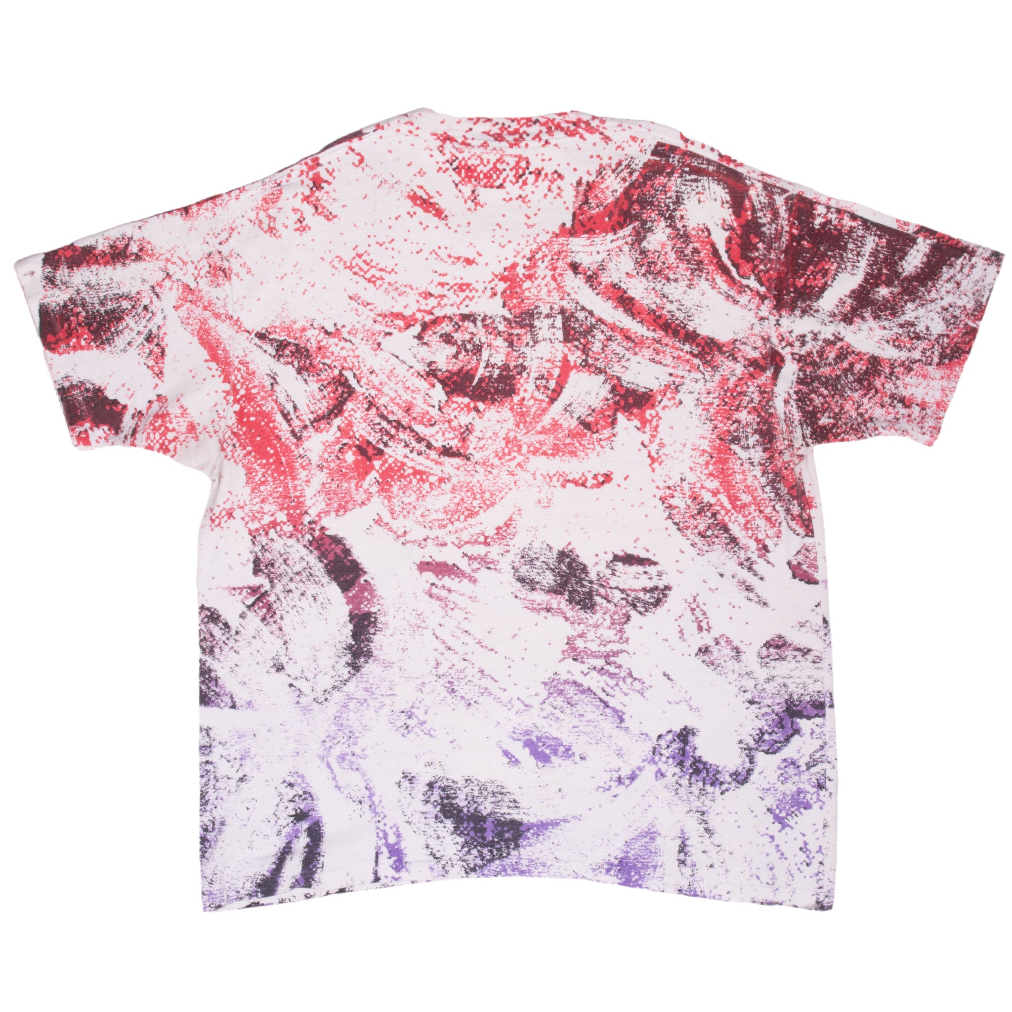 Vintage All Over Print Red Purple White Tee Shirt Size XL Made In Usa Single Stitch