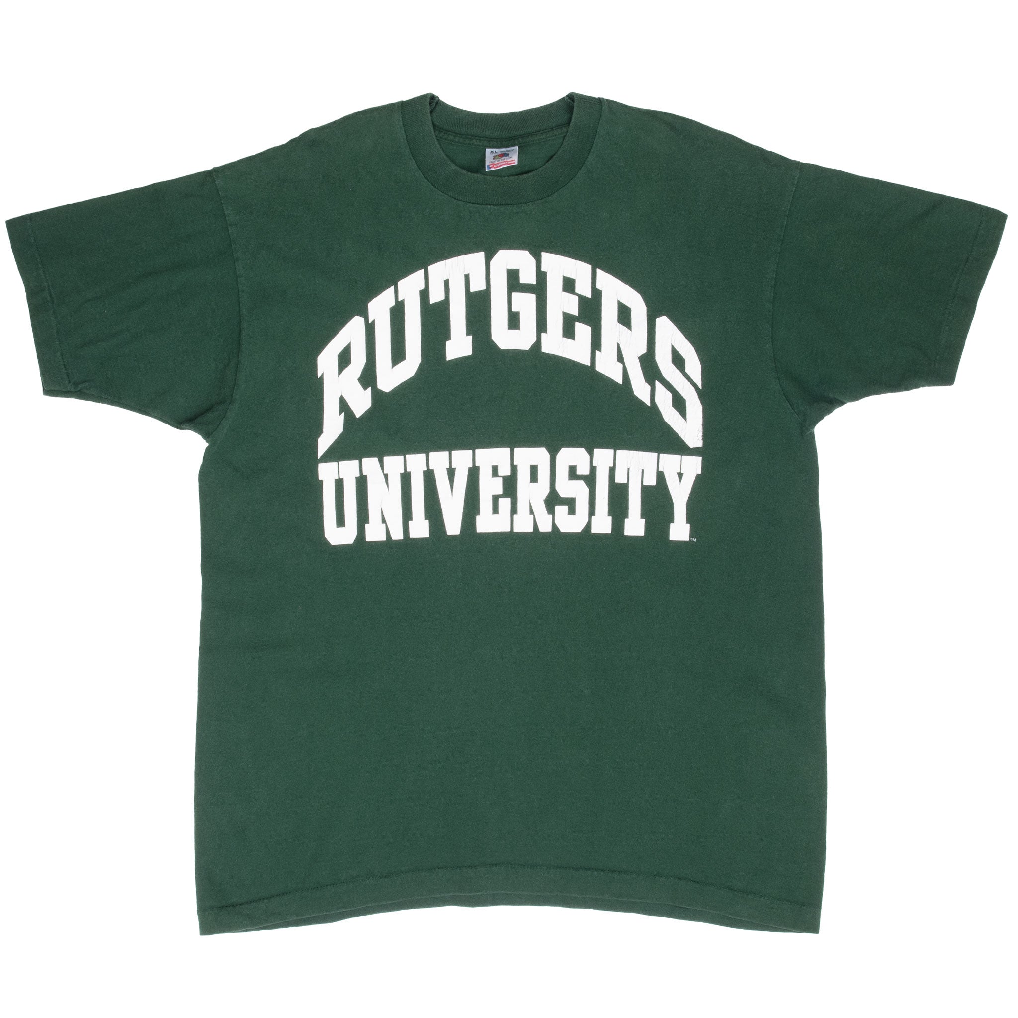 Vintage Rutgers University Green Tee Shirt 1990S Size XL Made In Usa With Single Stitch Sleeves