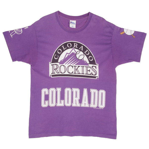 Vintage Purple MLB Colorado Rockies Tee Shirt 1997 Size Large Made In USA With Single Stitch Sleeves