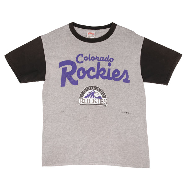 Vintage Gray MLB Colorado Rockies Tee Shirt 1995 Size Medium Made In USA