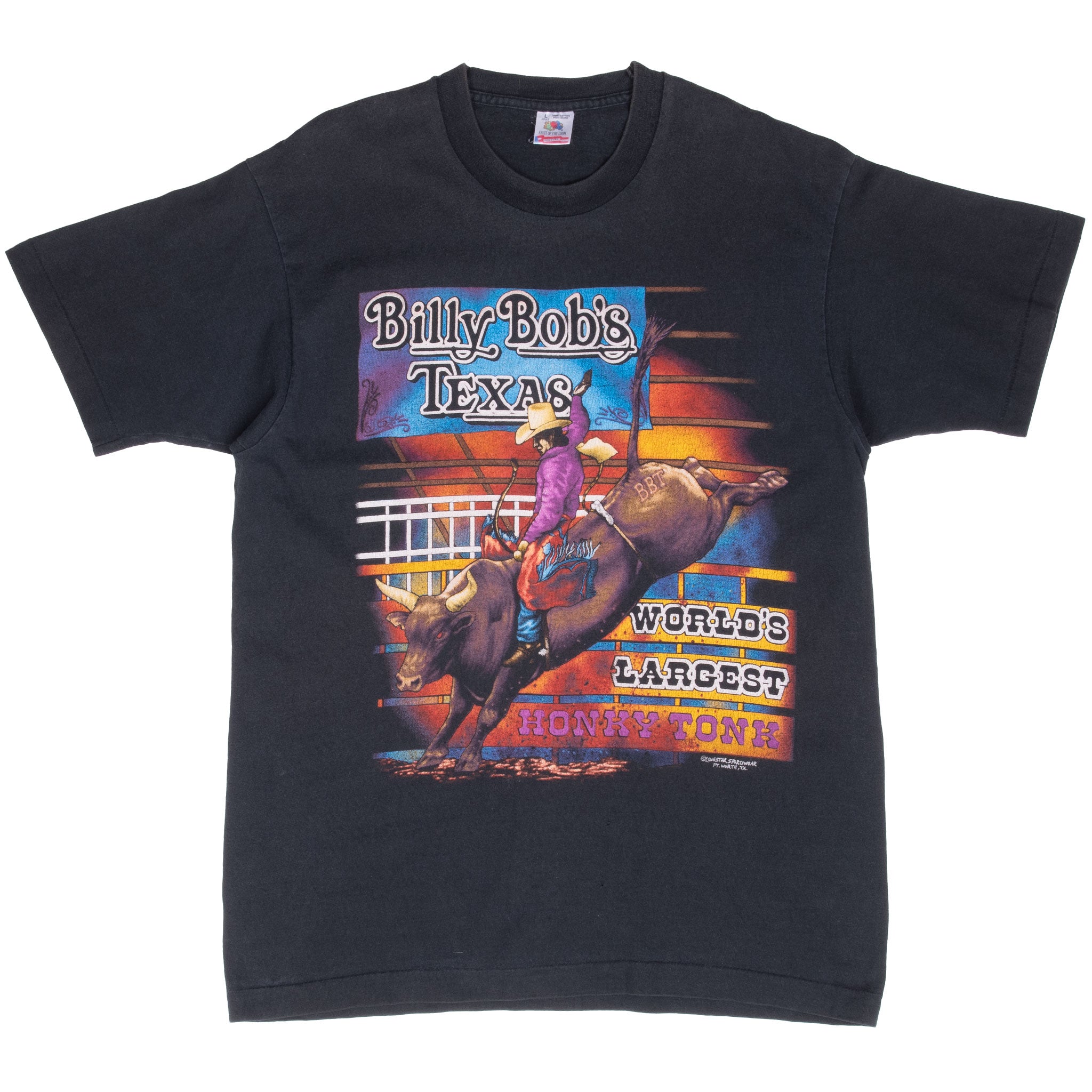 Vintage Billy Bob's Nightclub The World's Largest Honky Tonk Rodeo Tee Shirt 1990S Size Large Made In USA With Single Stitch Sleeves