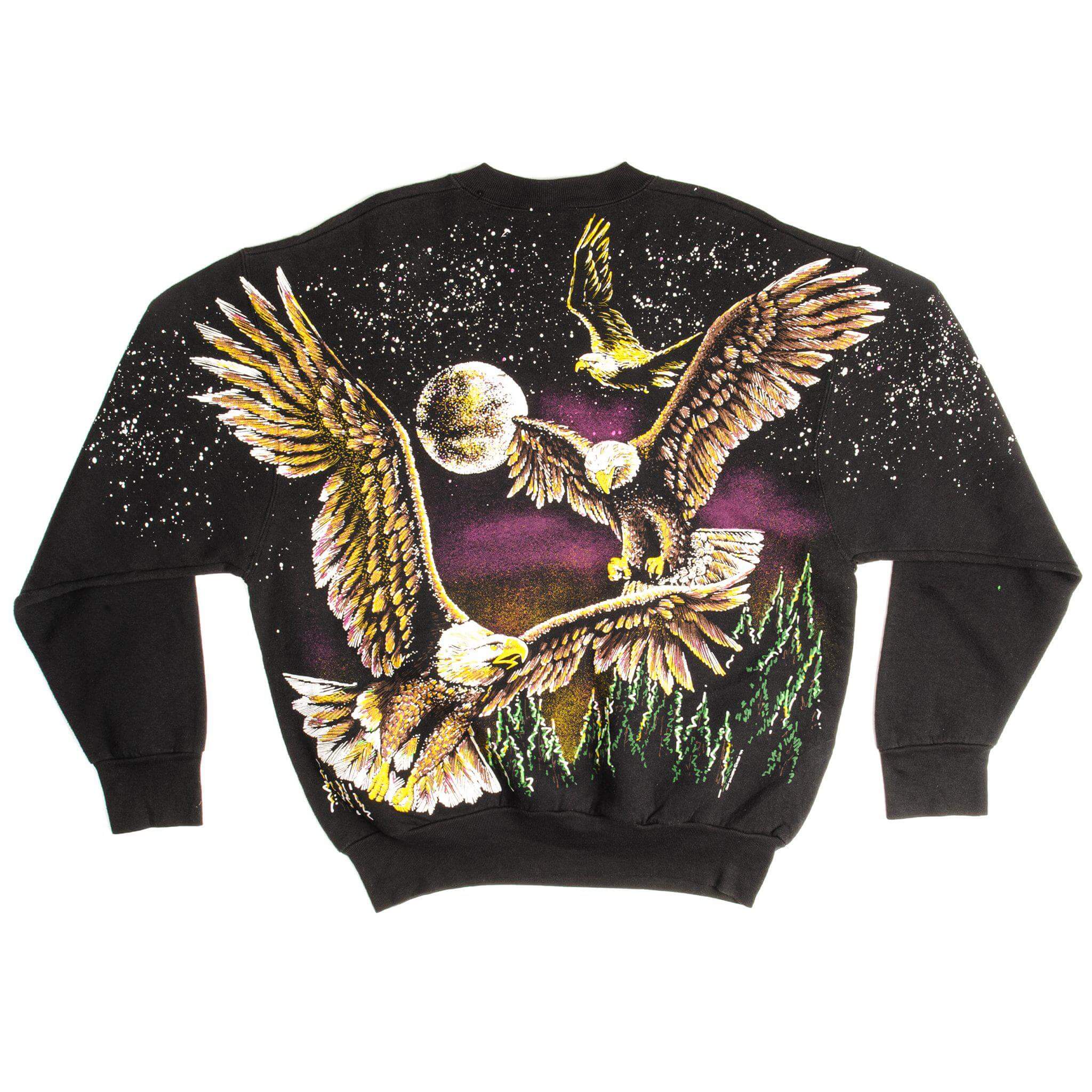 Vintage All Over Print Animal Print Bald Eagles Fruit of the Loom Sweatshirt 1994 Size Large.