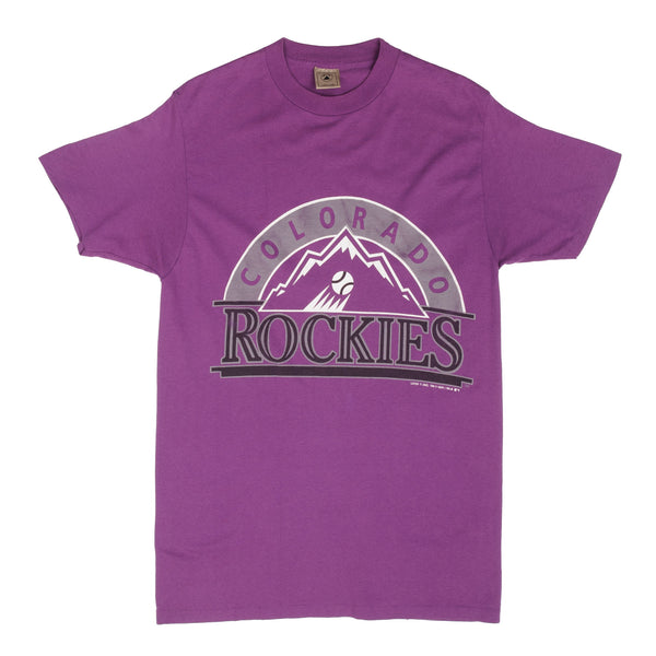 Vintage Purple MLB Colorado Rockies Tee Shirt 1991 Size Medium Made In USA With Single Stitch Sleeves