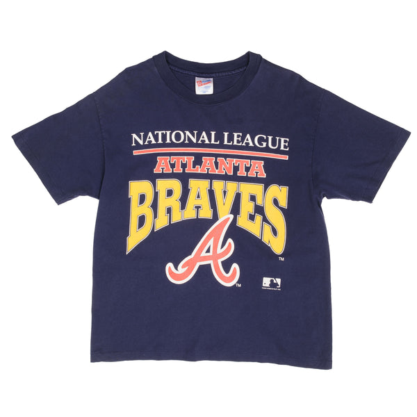 Vintage Mlb Atlanta Braves 1992 Hanes Tee Shirt Size Large Made In USA With Single Stitch Sleeves