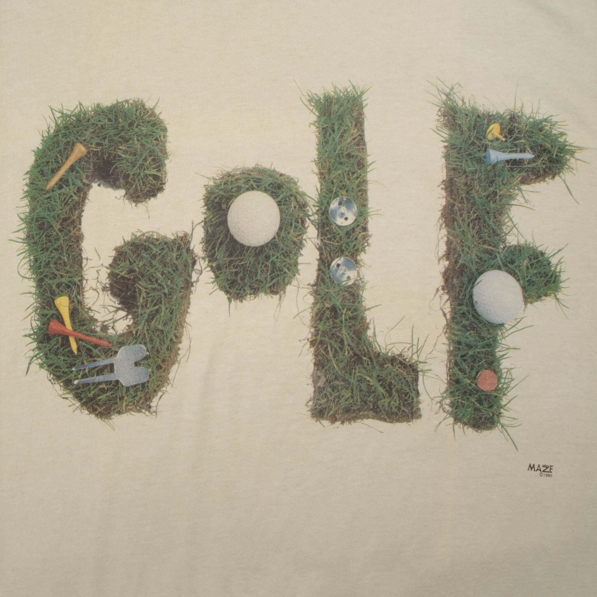 Vintage Maze Golf Tee Shirt 1993 Size Large Made In USA With Single Stitch Sleeves. Deadstock with tags