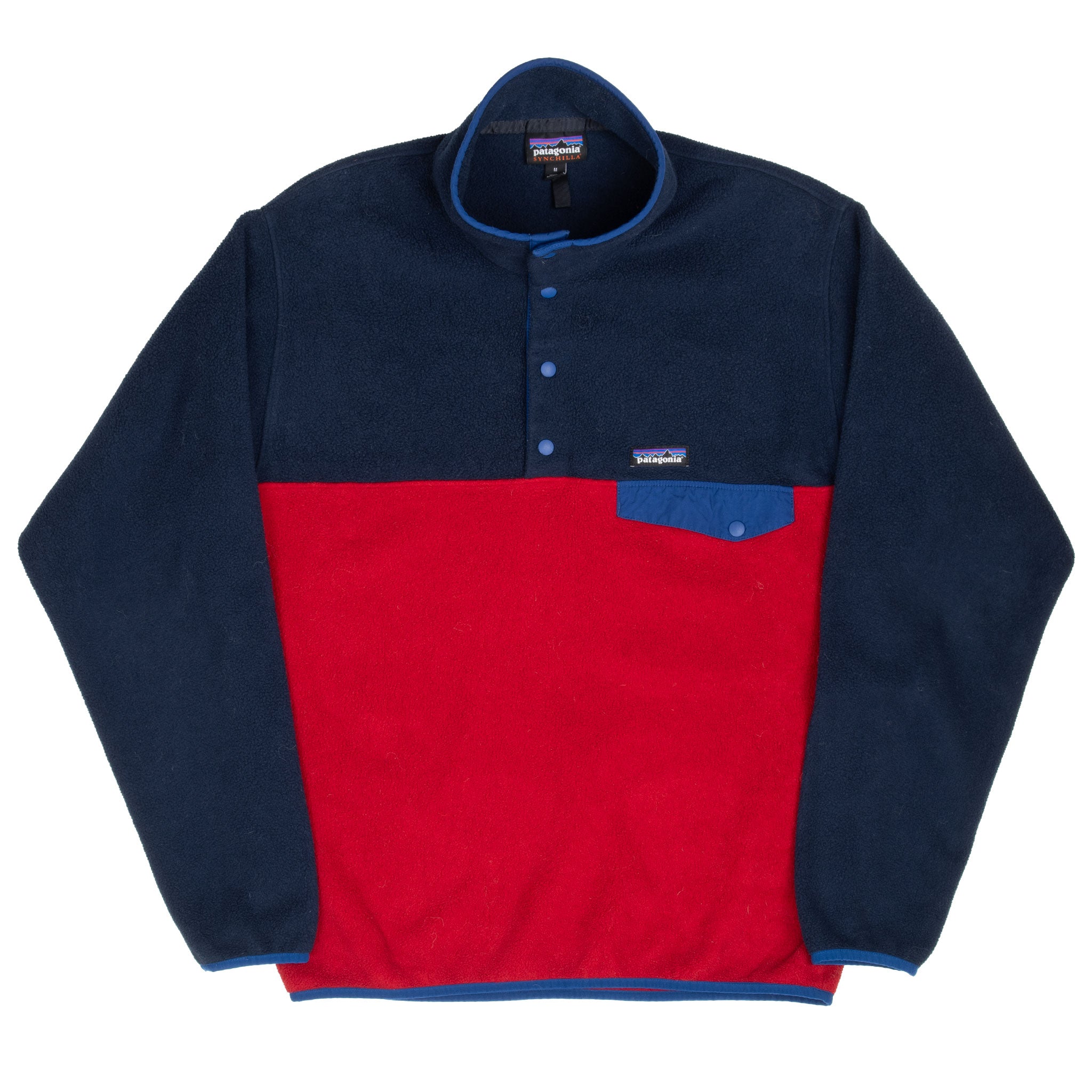 VINTAGE PATAGONIA SNAP T BLUE & RED SYNCHILLA PULLOVER FLEECE JACKET MEDIUM