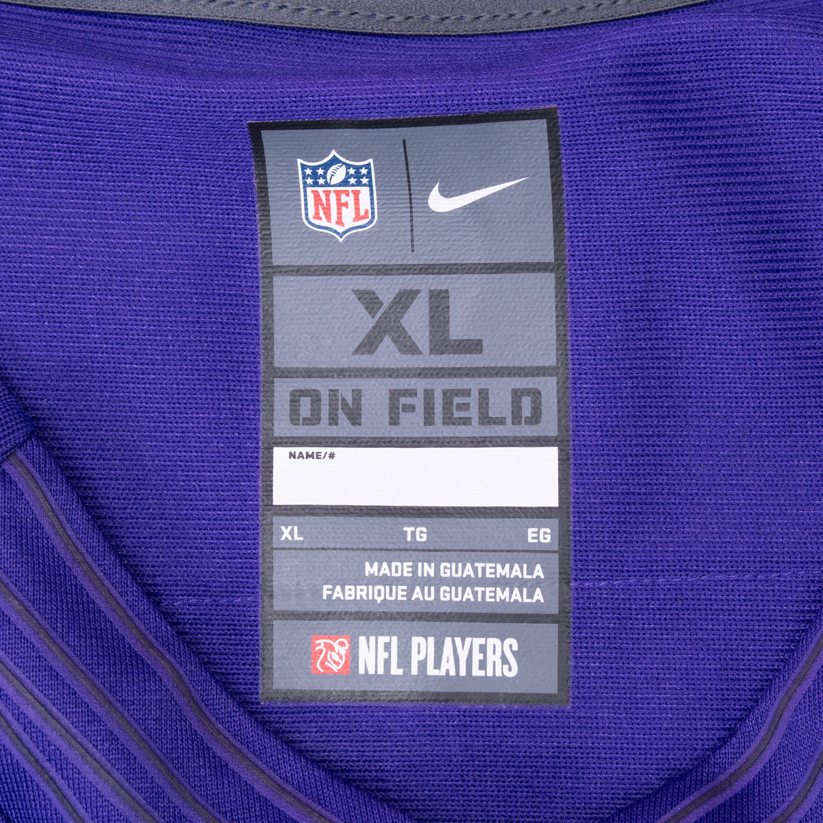 Nike NFL On Field XL neck label inside purple Minnesota Vikings jersey