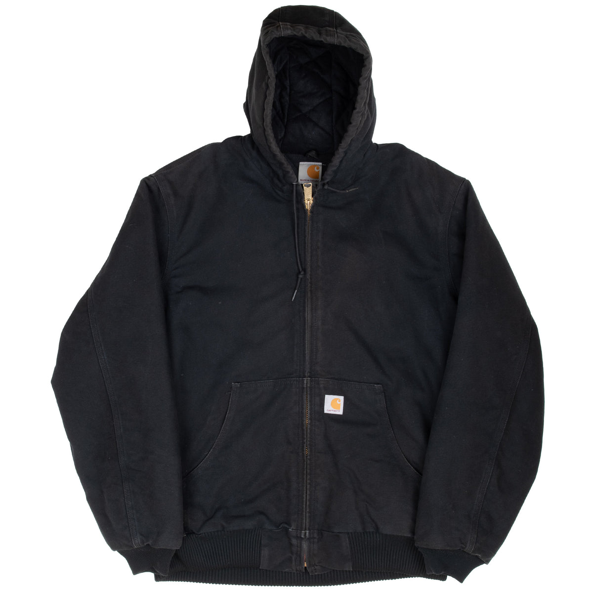 Full front view of black Carhartt J140 hooded active jacket