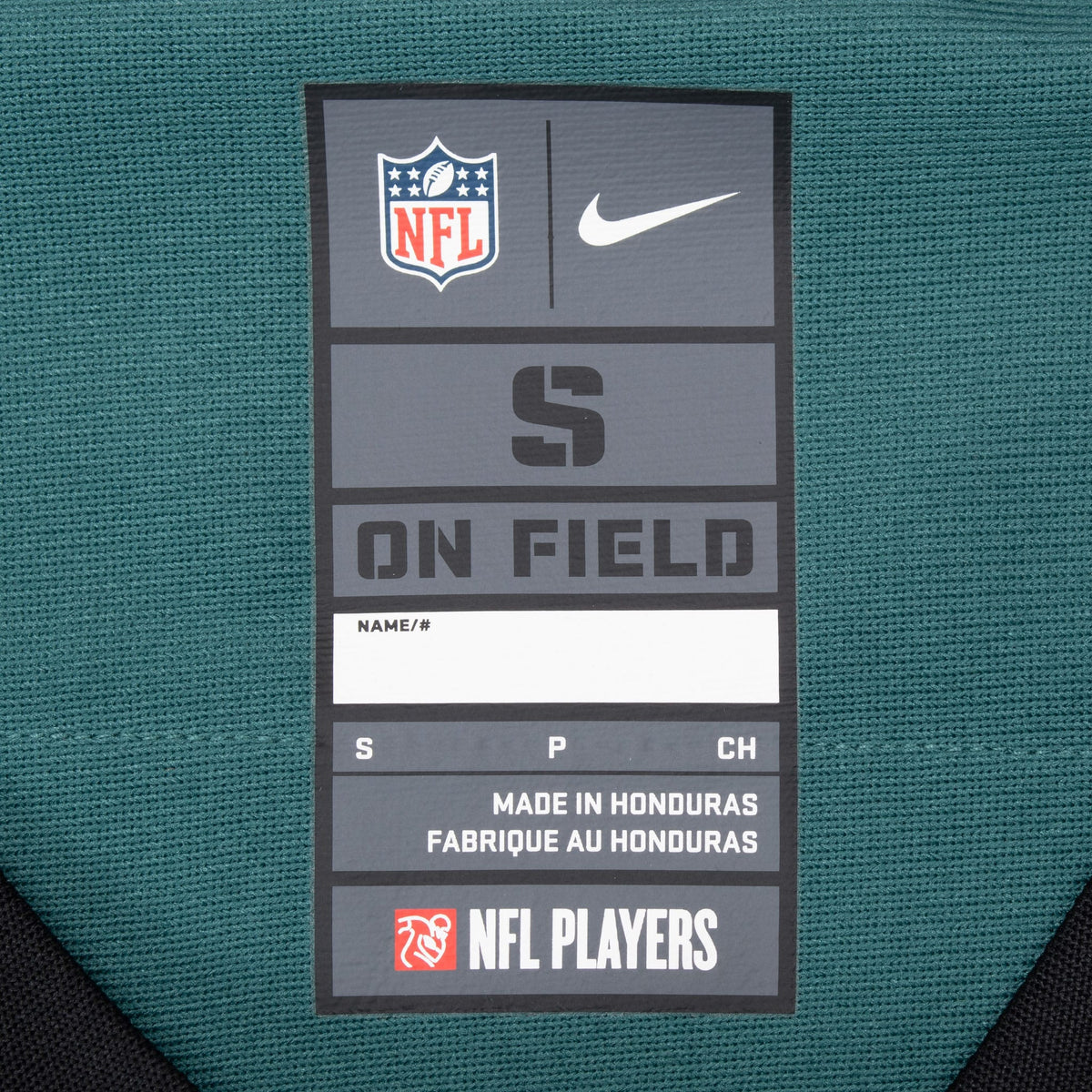 Nike NFL On Field size small neck label inside green Eagles jersey