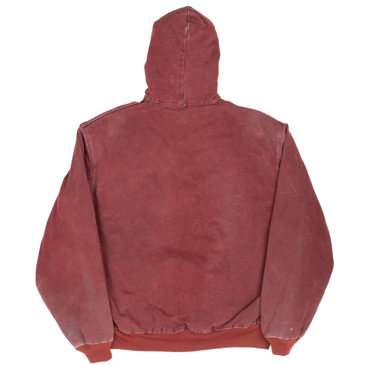 Back of crimson red Carhartt hooded active jacket