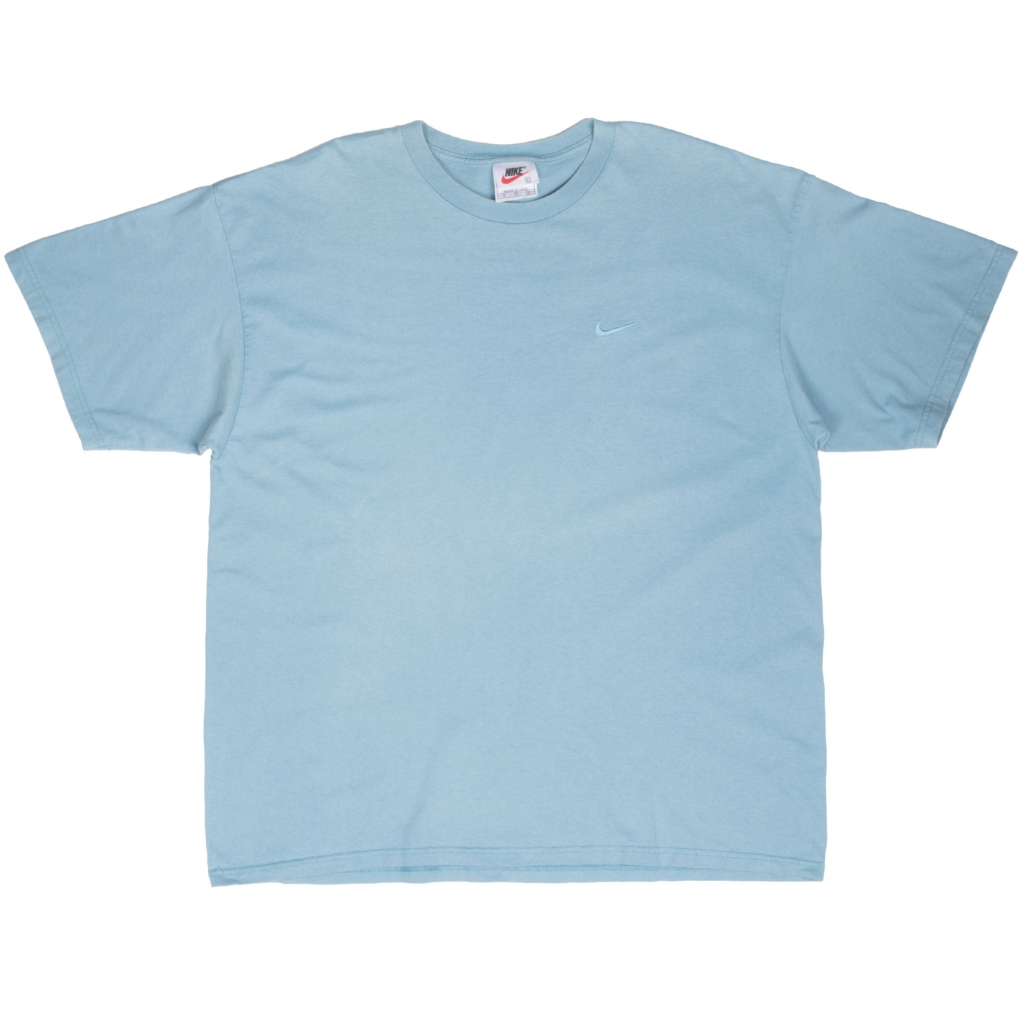 Vintage Nike Classic Swoosh Pastel Blue Tee Shirt 1990S Size XL Made In Usa
