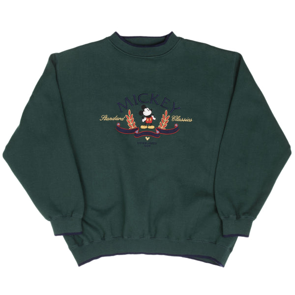 Vintage Disney Mickey Mouse Embroidered 1990S Pine Green Sweatshirt Size XL