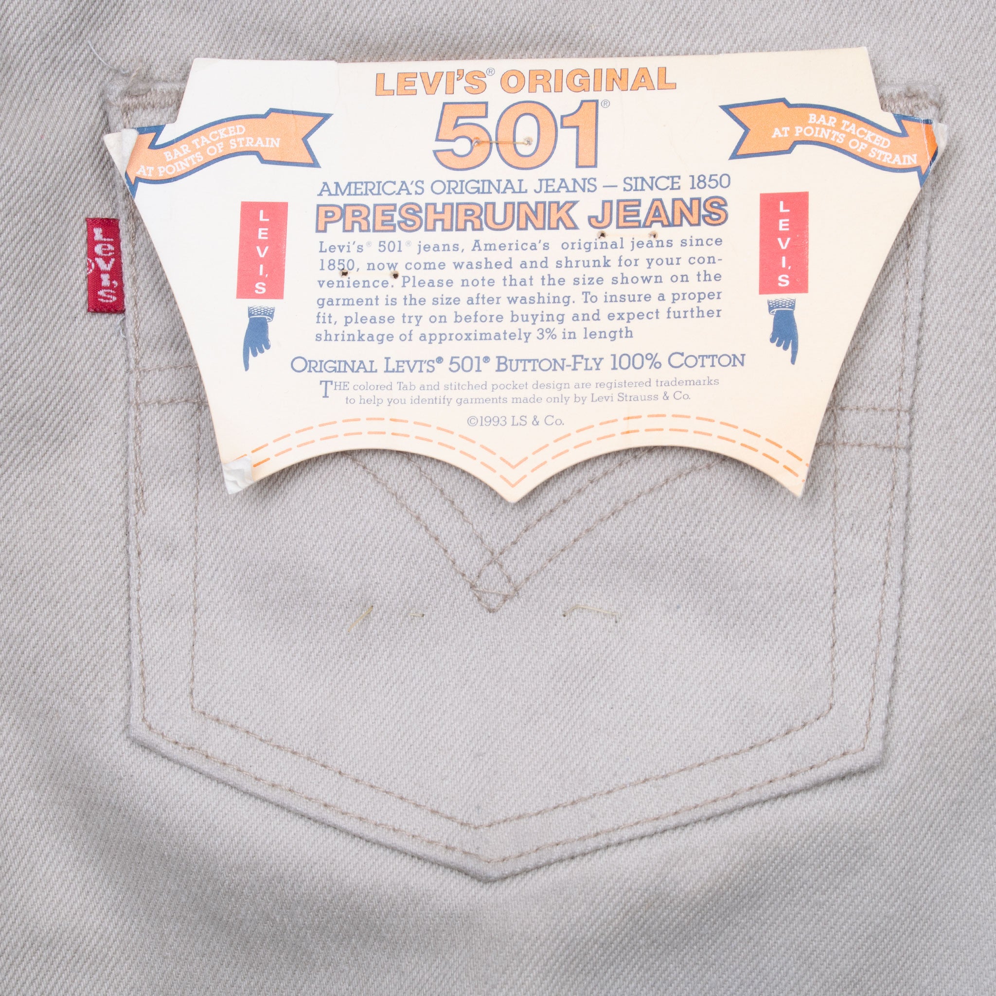 VINTAGE LEVIS 501 BEIGE PRESHRUNK JEANS 1993 SIZE 30X32 W30 L32 MADE IN USA DEADSTOCK