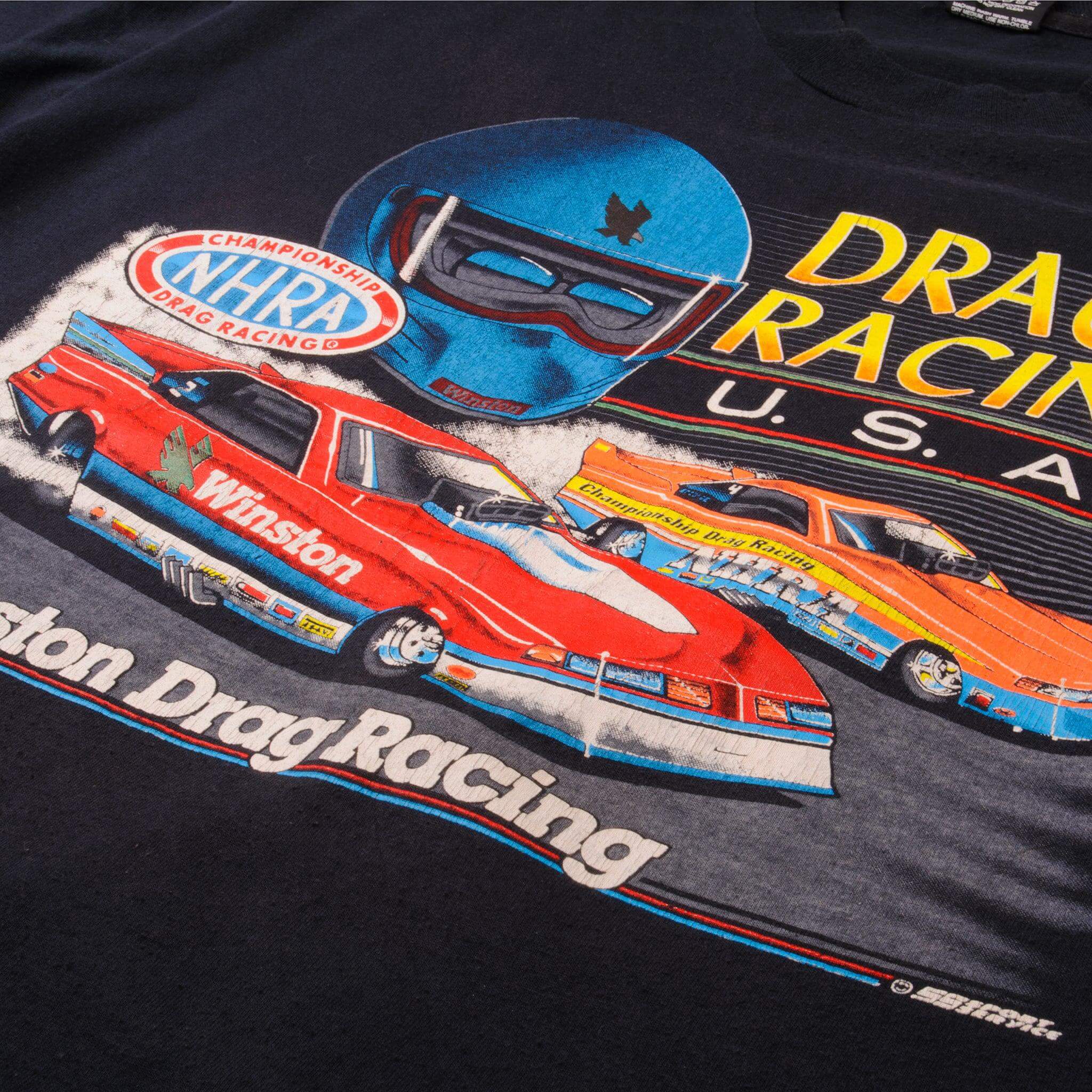 Vintage Nascar Drag Racing USA Winston Tee Shirt 1990s Size XL With Single Stitch Sleeves. Made In USA