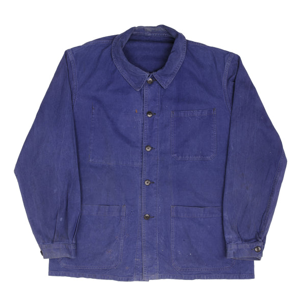 Vintage French Work Wear Jacket Bleu De Travail 1960s Size Large Made In France
