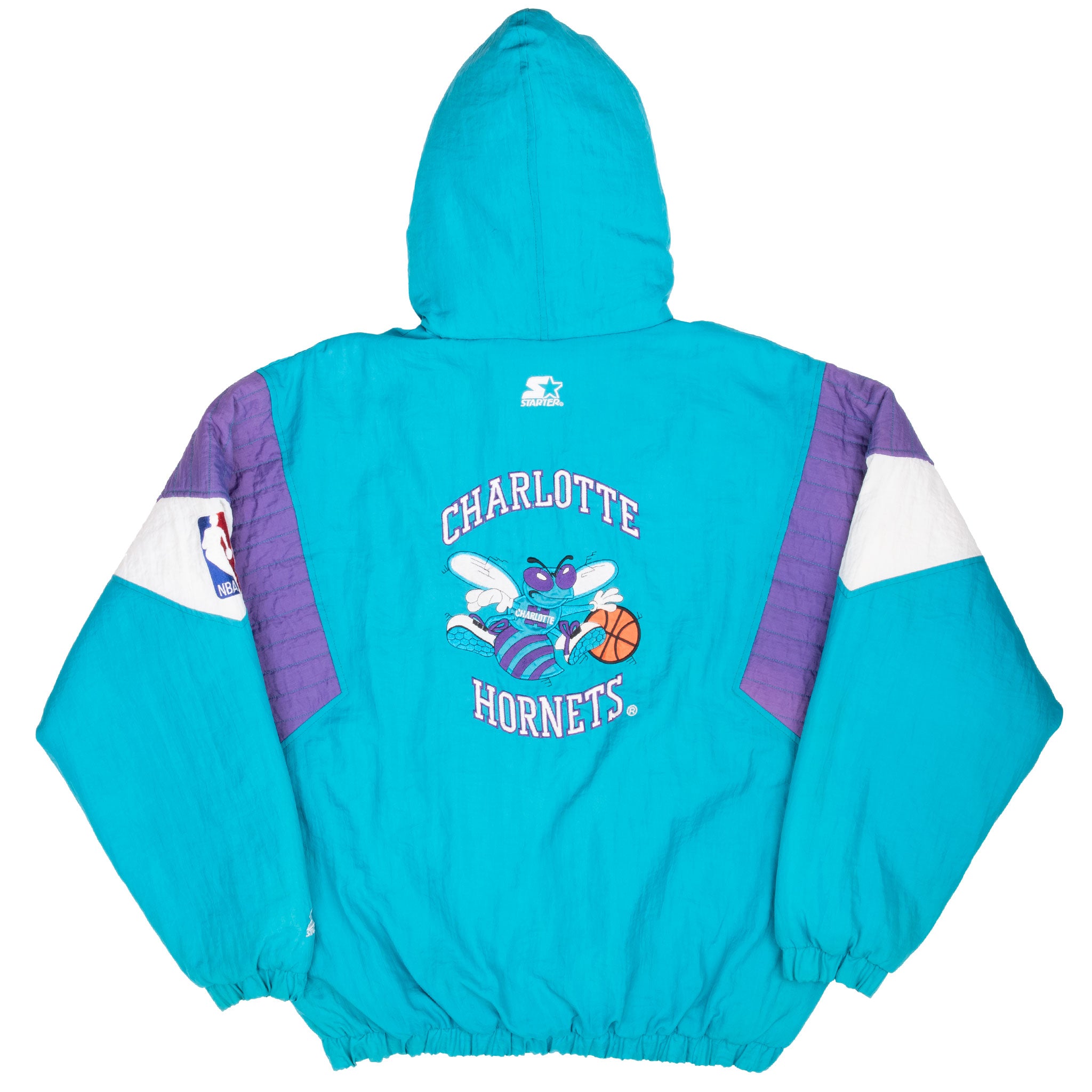 VINTAGE NBA CHARLOTTE HORNETS PULLOVER HEAVY WINDBREAKER JACKET 1990S LARGE