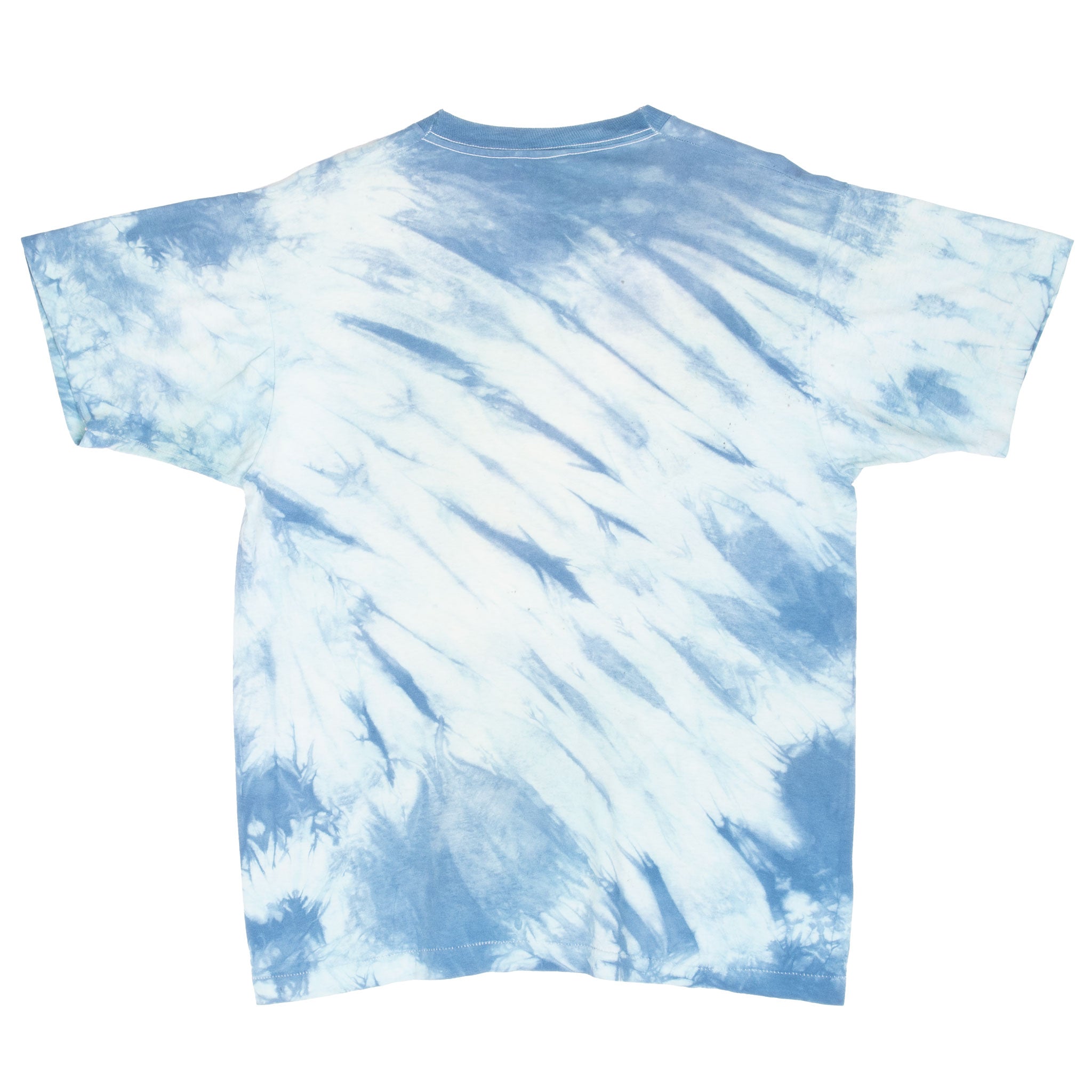 Back of blue and white tie-dye Led Zeppelin T-shirt