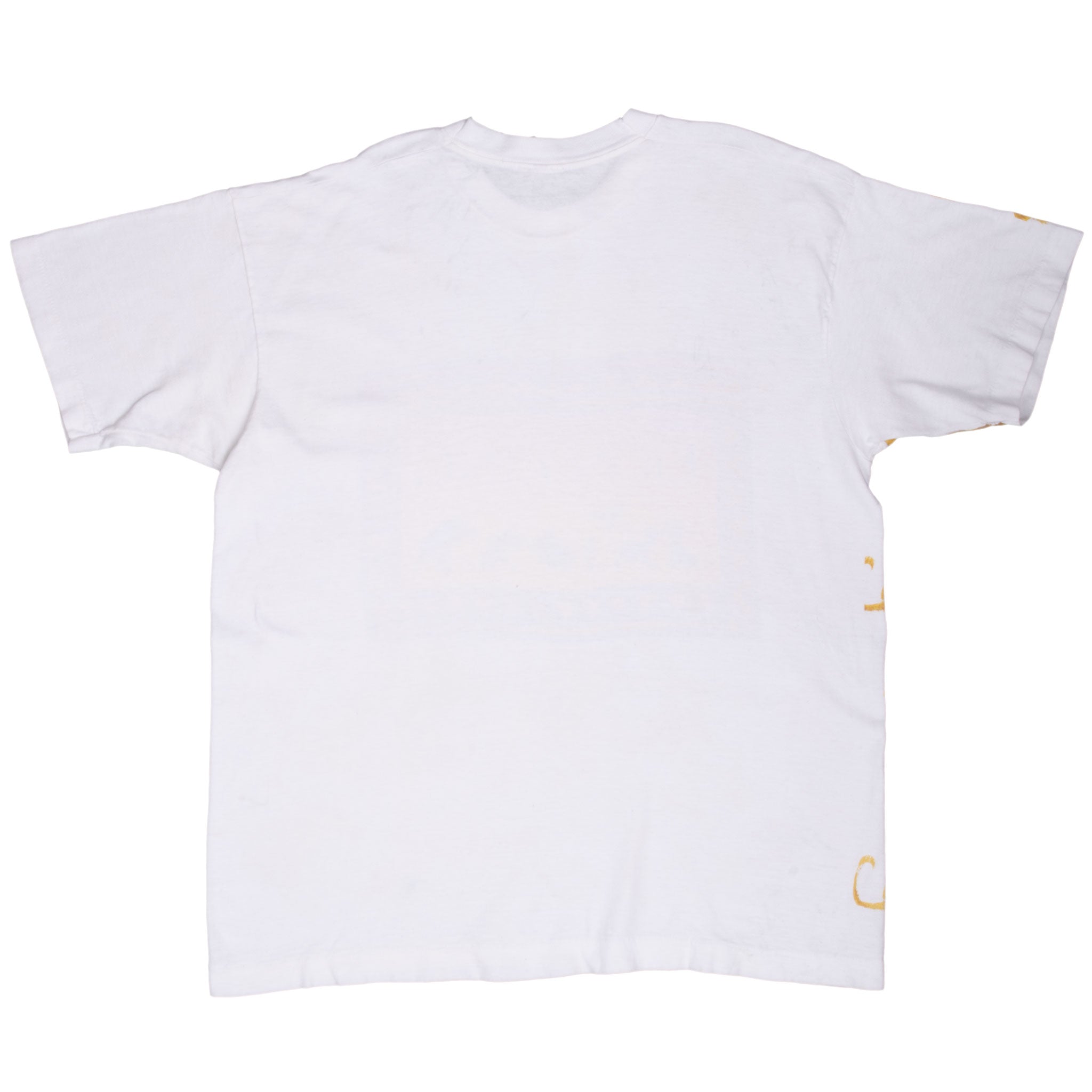 Back of white Disney The Lion King T-shirt, mostly plain with partial gold print at edges