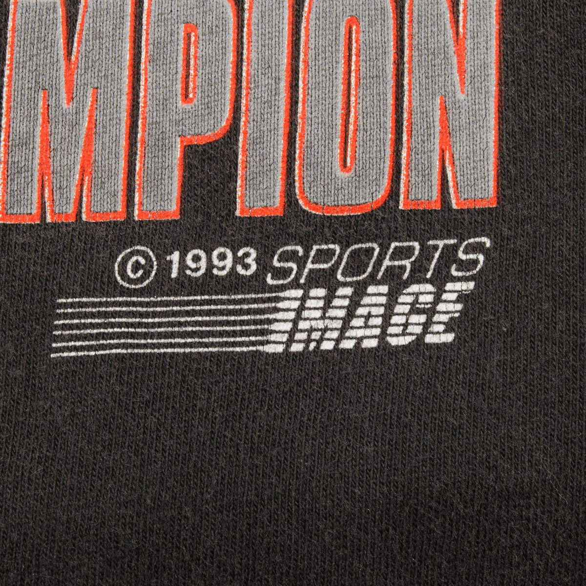 Close-up of 1993 Sports MFG copyright mark in the front print
