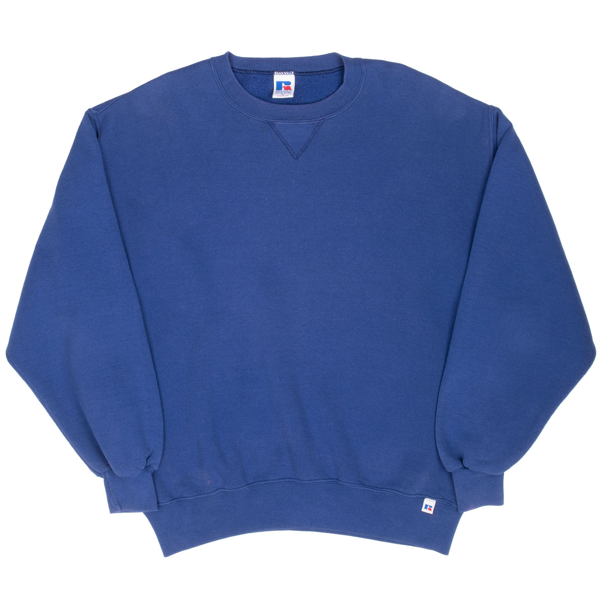 Front of blue Russell Athletic blank crewneck sweatshirt