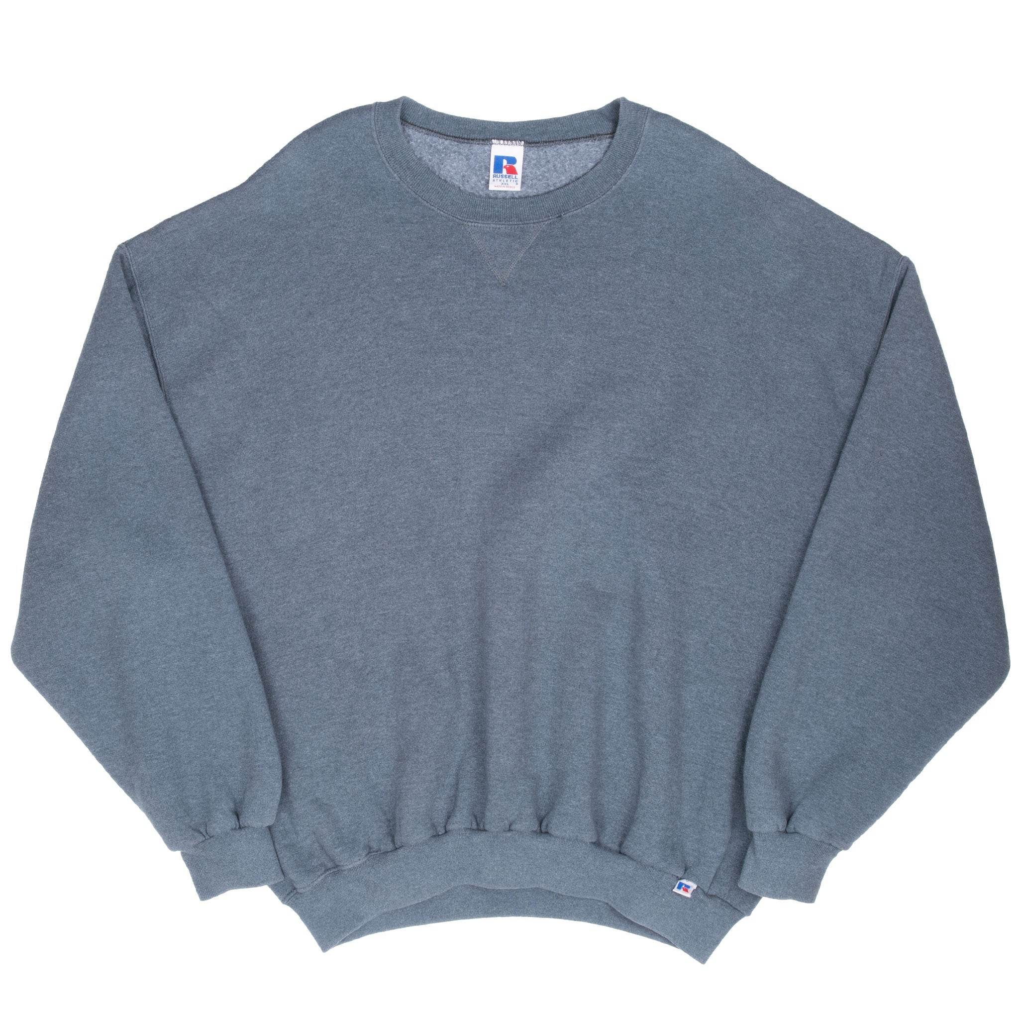 Russell Athletic dark grey blank crewneck sweatshirt, full front view