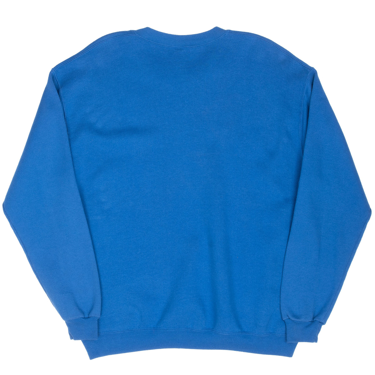 Back of blue Russell Athletic blank crewneck sweatshirt