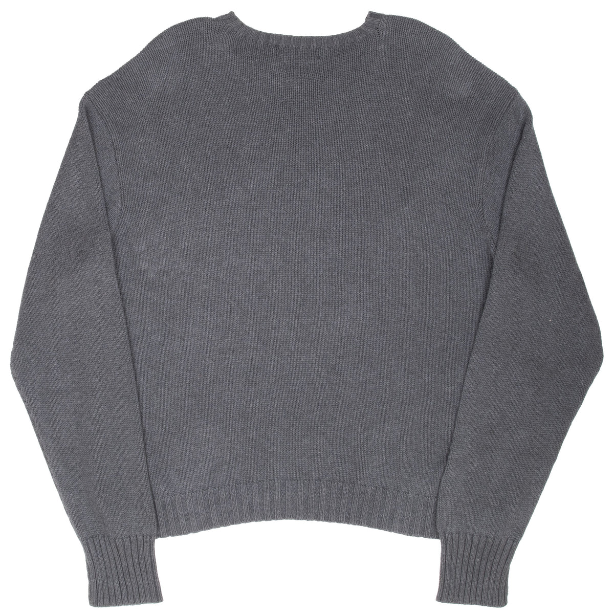 Full back view of grey Polo Ralph Lauren knit crewneck sweater