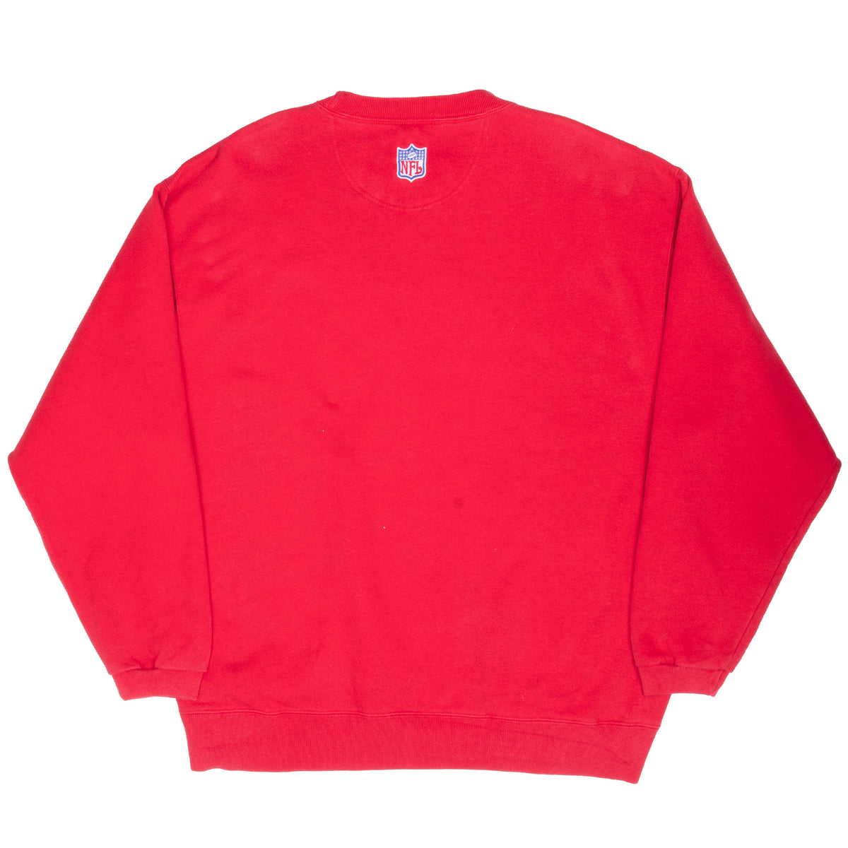 Back of red Nike Kansas City Chiefs sweatshirt with NFL shield below collar