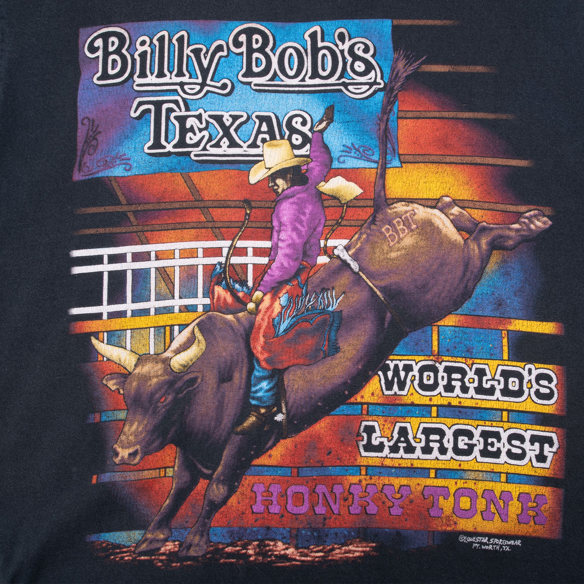 Vintage Billy Bob's Nightclub The World's Largest Honky Tonk Rodeo Tee Shirt 1990S Size Large Made In USA With Single Stitch Sleeves