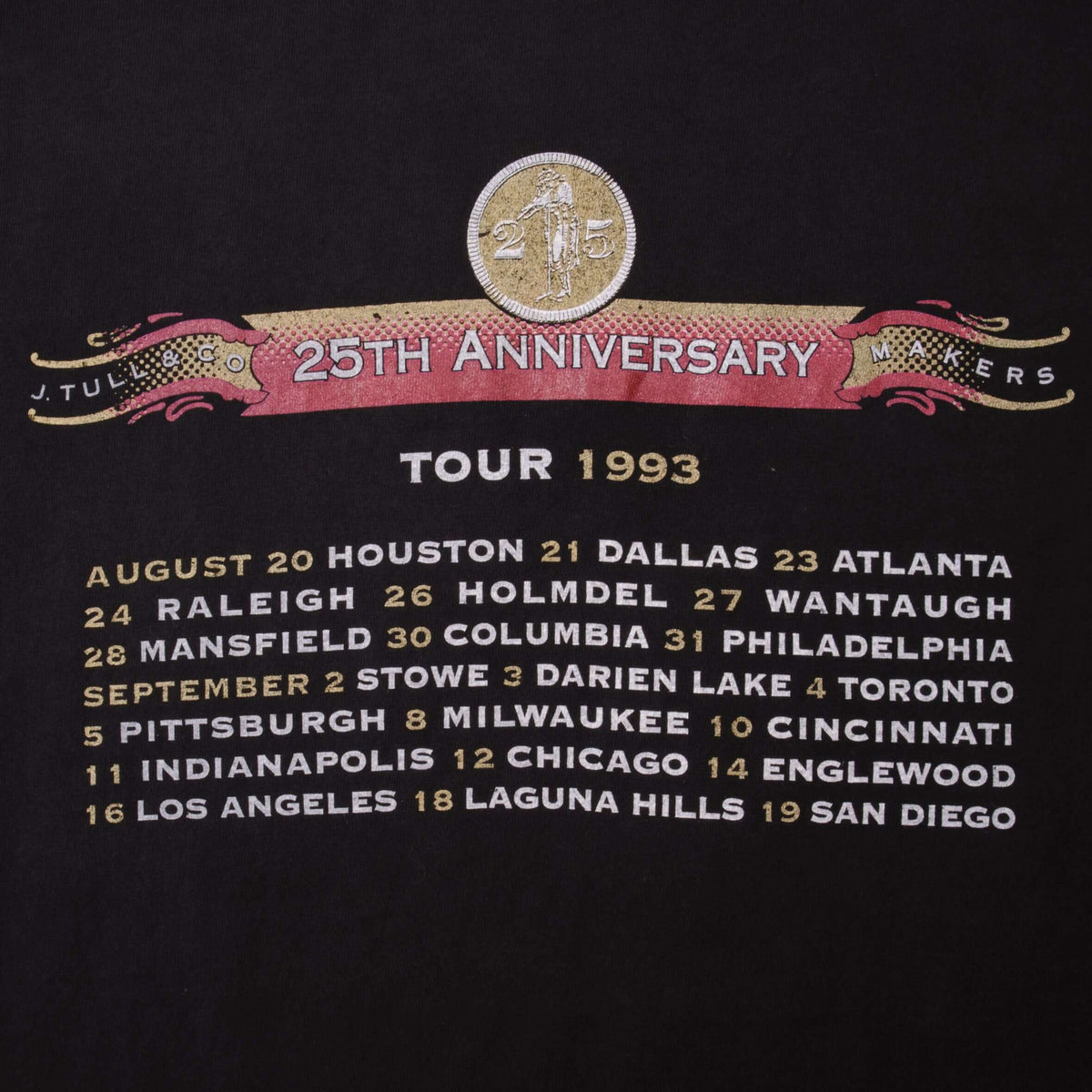 Close-up of Jethro Tull 25th Anniversary Tour 1993 dates back print