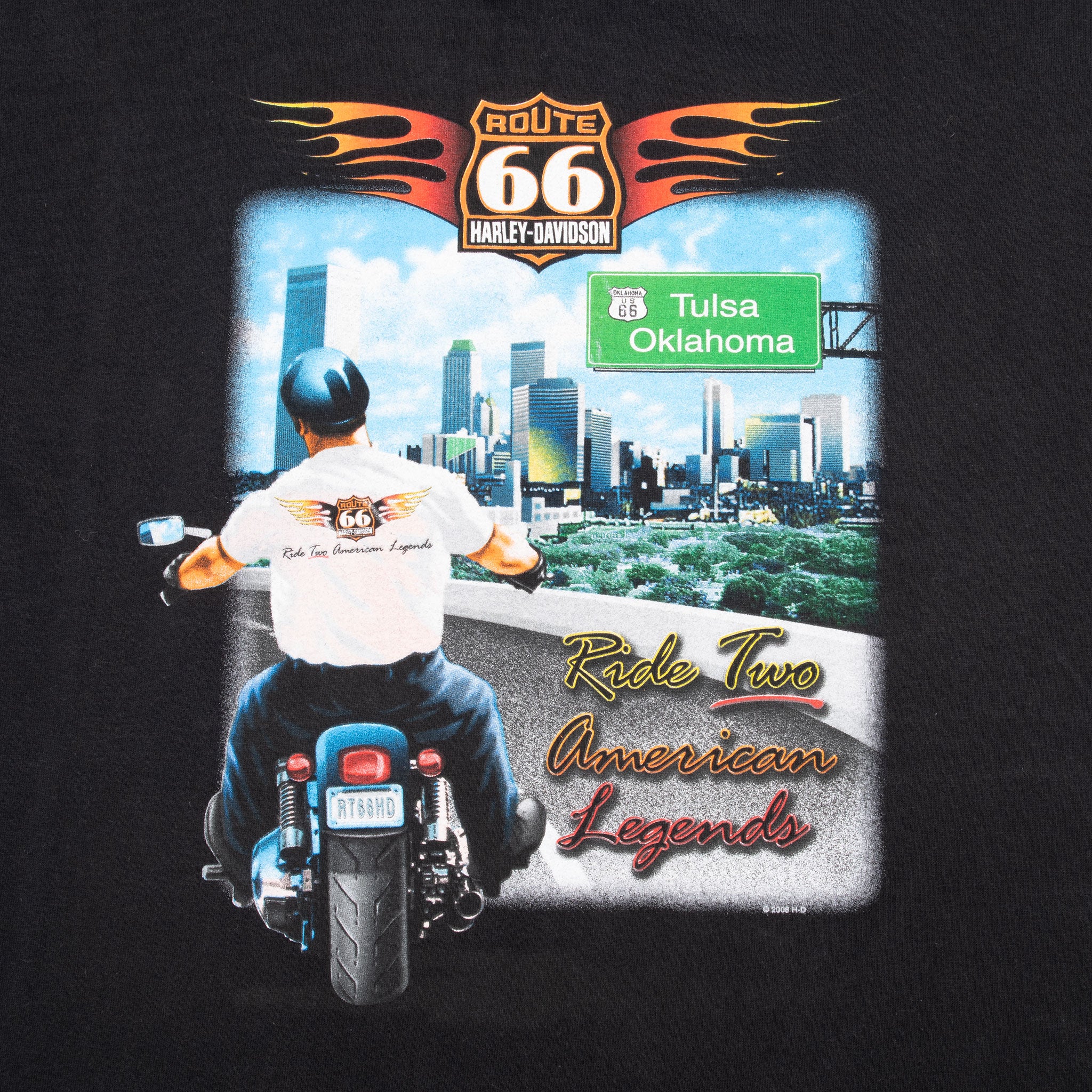 Vintage Harley Davidson Route 66 Tulsa Oklahoma Tee Shirt 2008 Size Medium