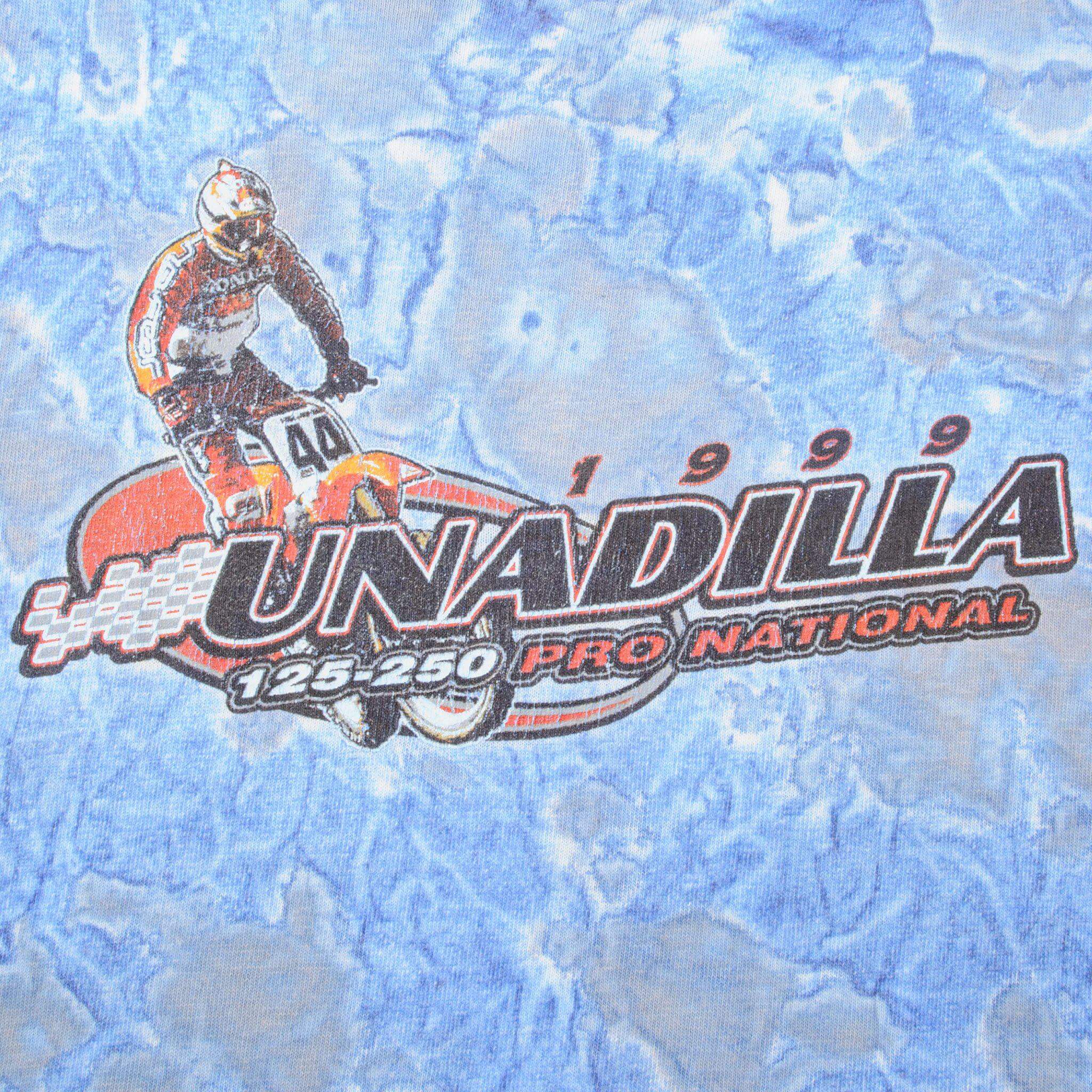 VINTAGE TIE-DYE UNADILLA 125-250 PRO NATIONAL TEE SHIRT 1999 SIZE LARGE MADE IN USA