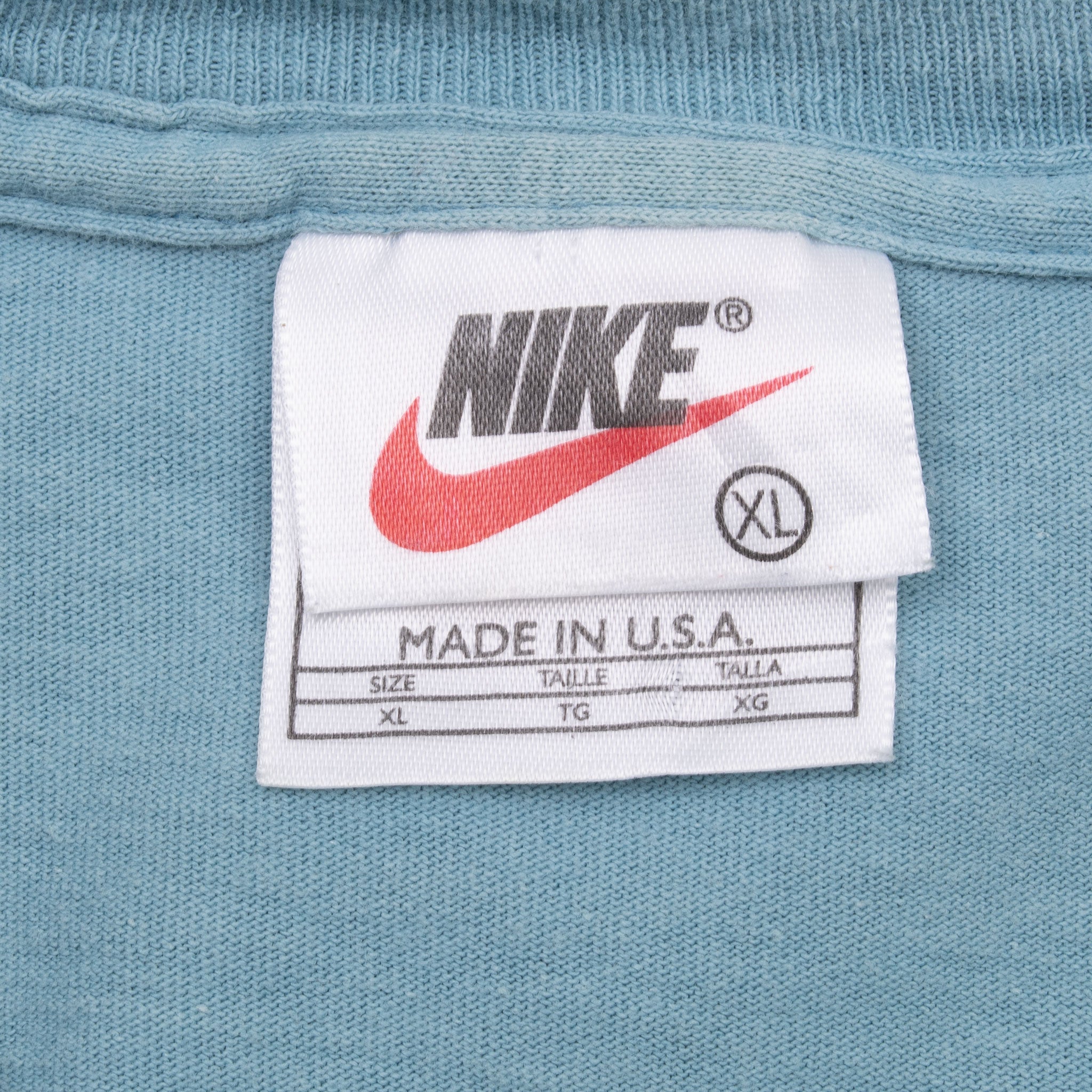 Vintage Nike Classic Swoosh Pastel Blue Tee Shirt 1990S Size XL Made In Usa