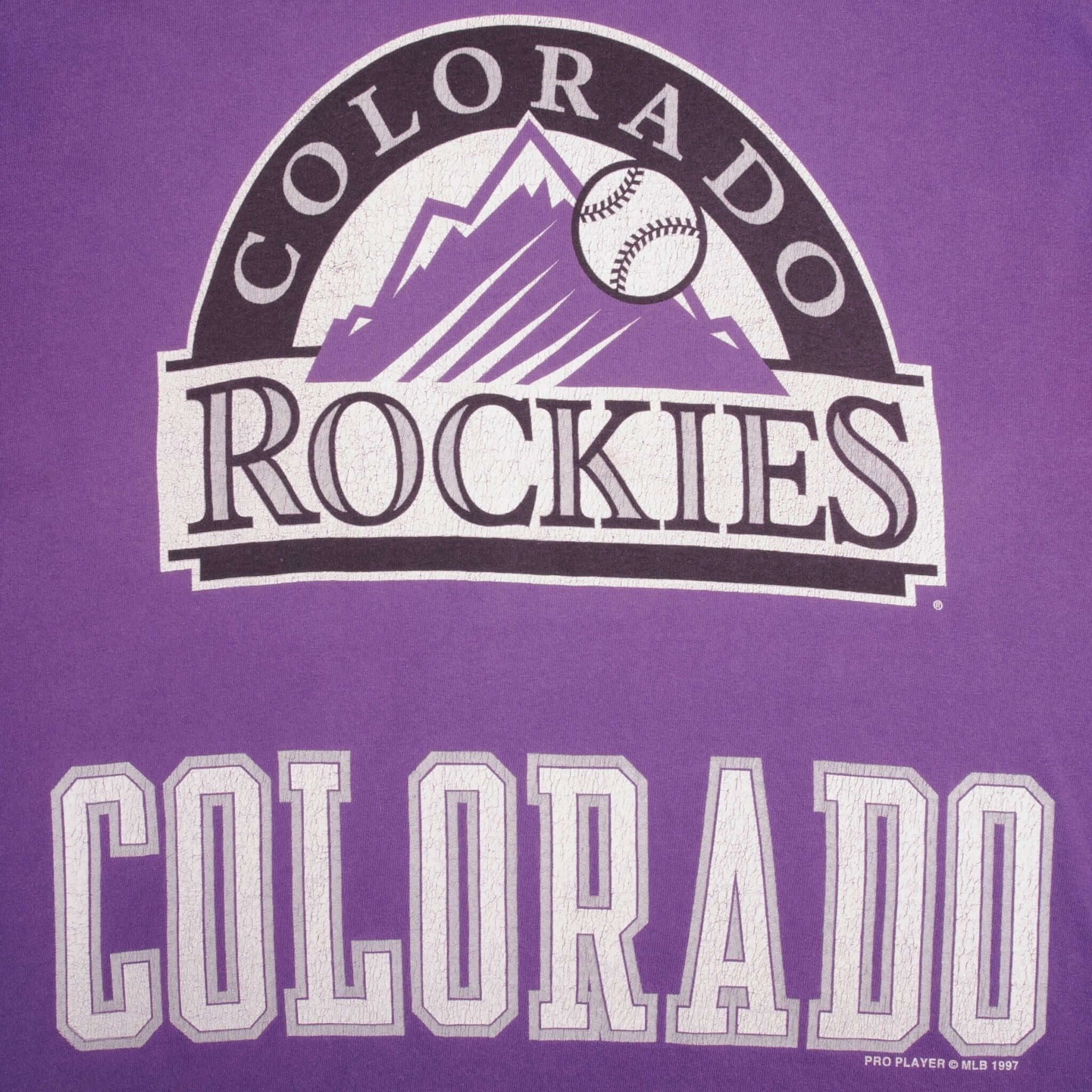 Vintage Purple MLB Colorado Rockies Tee Shirt 1997 Size Large Made In USA With Single Stitch Sleeves