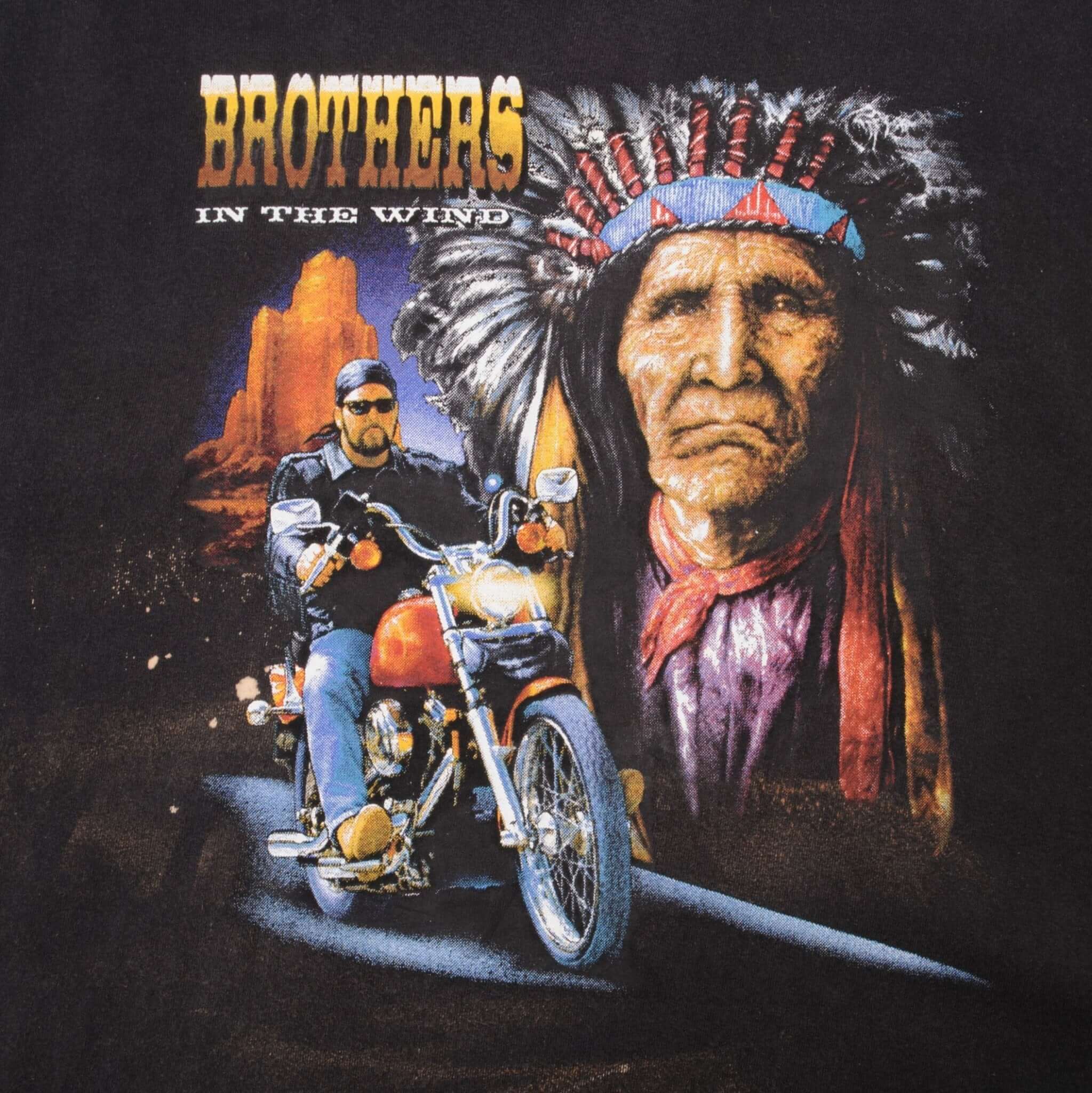 Vintage Brother In the Wind American Indian Biker Tee Shirt 1990S Size 2XL